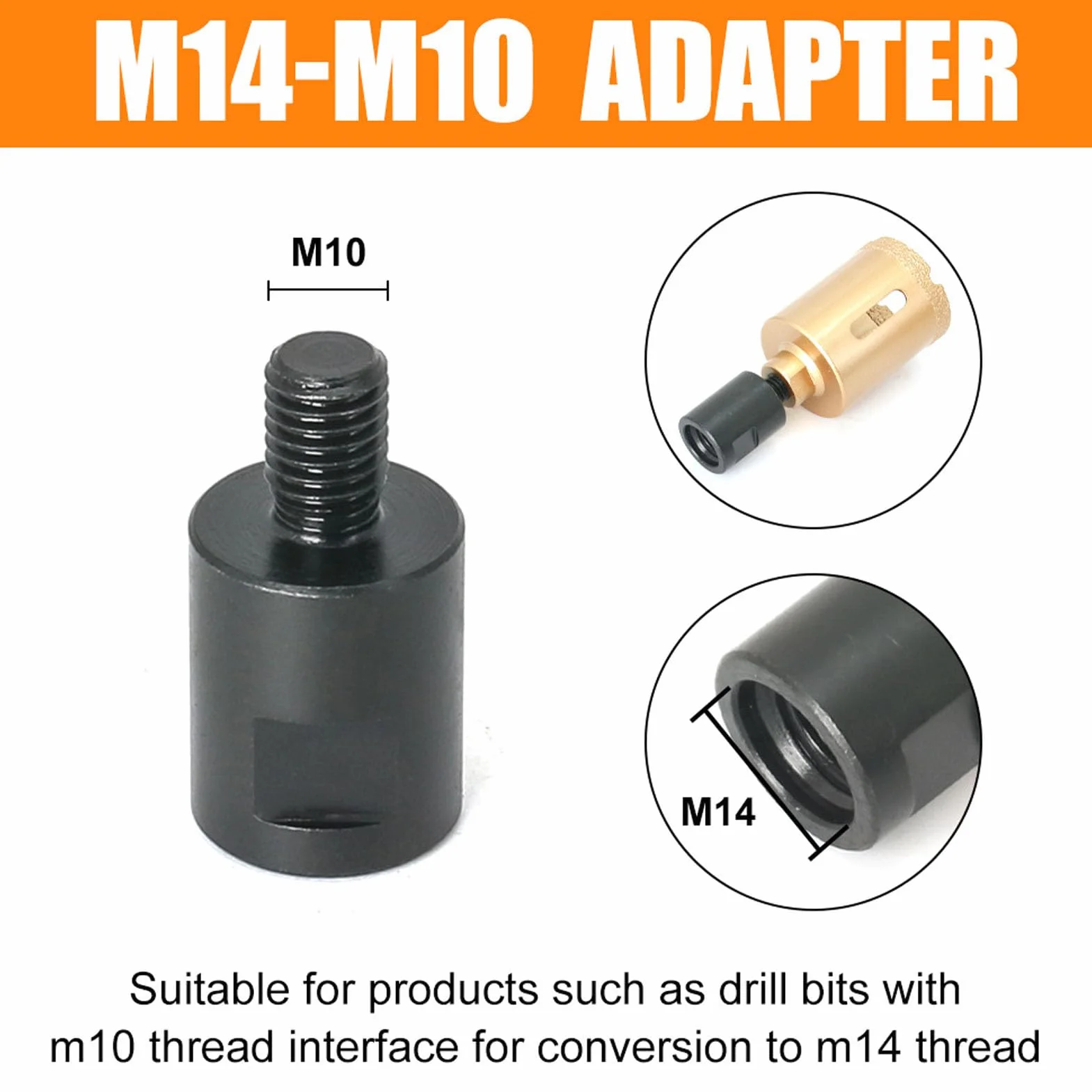 Adapter do gwintownika M10 na M14, 2 sztuki prętów przedłużających do otworów, szlifierki kątowej z konwerterem, do precyzyjnego wiercenia w wąskich warunkach