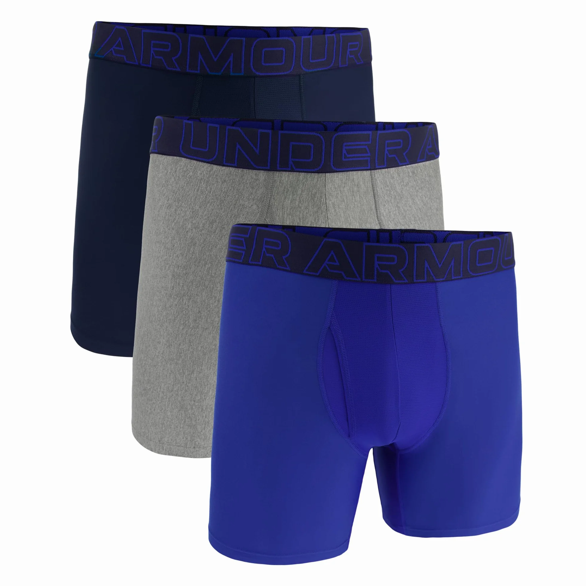 Under Armour Męskie bokserki Performance Tech 15,24 cm, 3-pak solidnych bokserek, Royal/Steal Heather/Midnight Navy, 2XL, Royal/Steal Heather/Midnight Navy, XXL