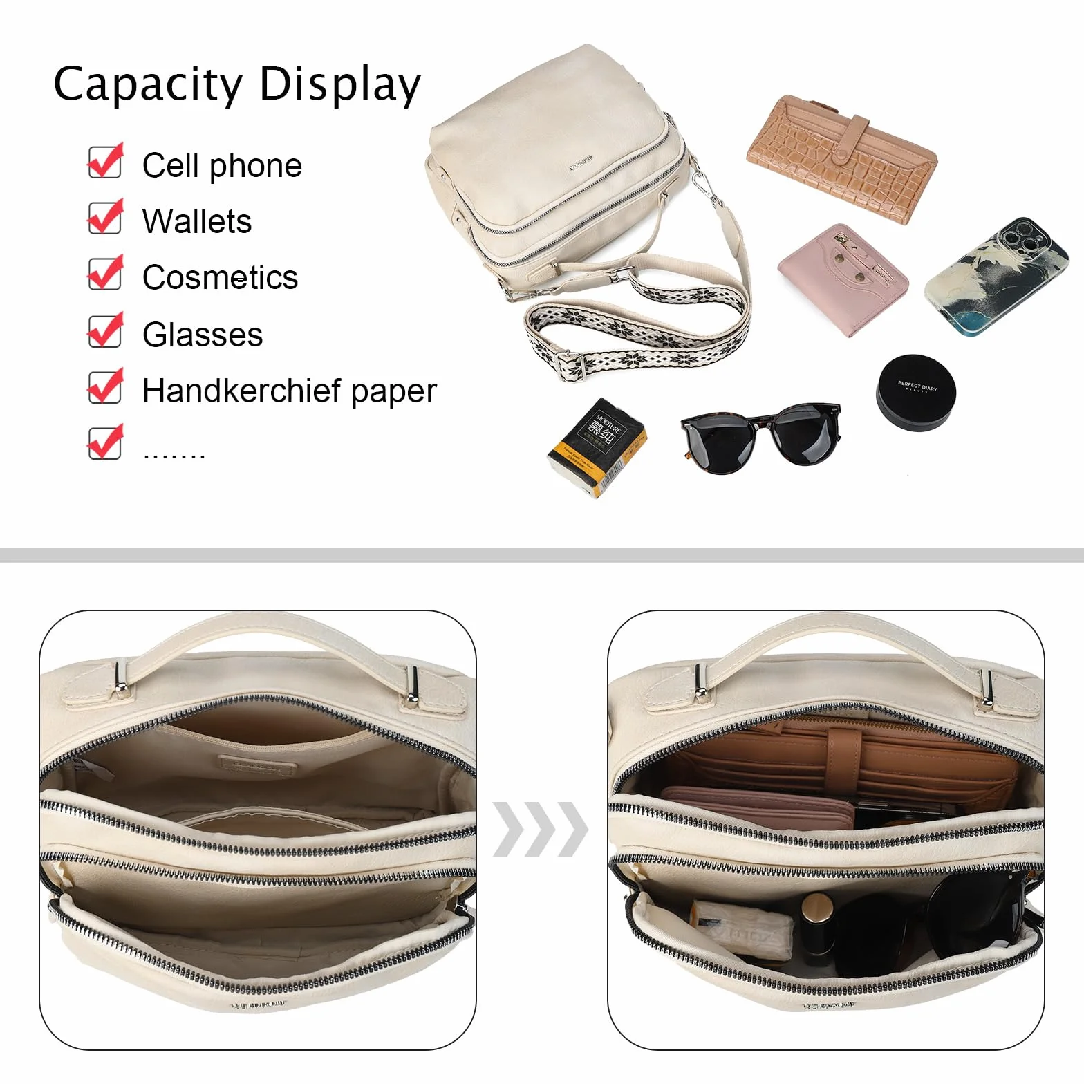 Gladdon Torba na ramię damska, torba na ramię z zamkiem błyskawicznym, torebka crossbody, mała, damska
