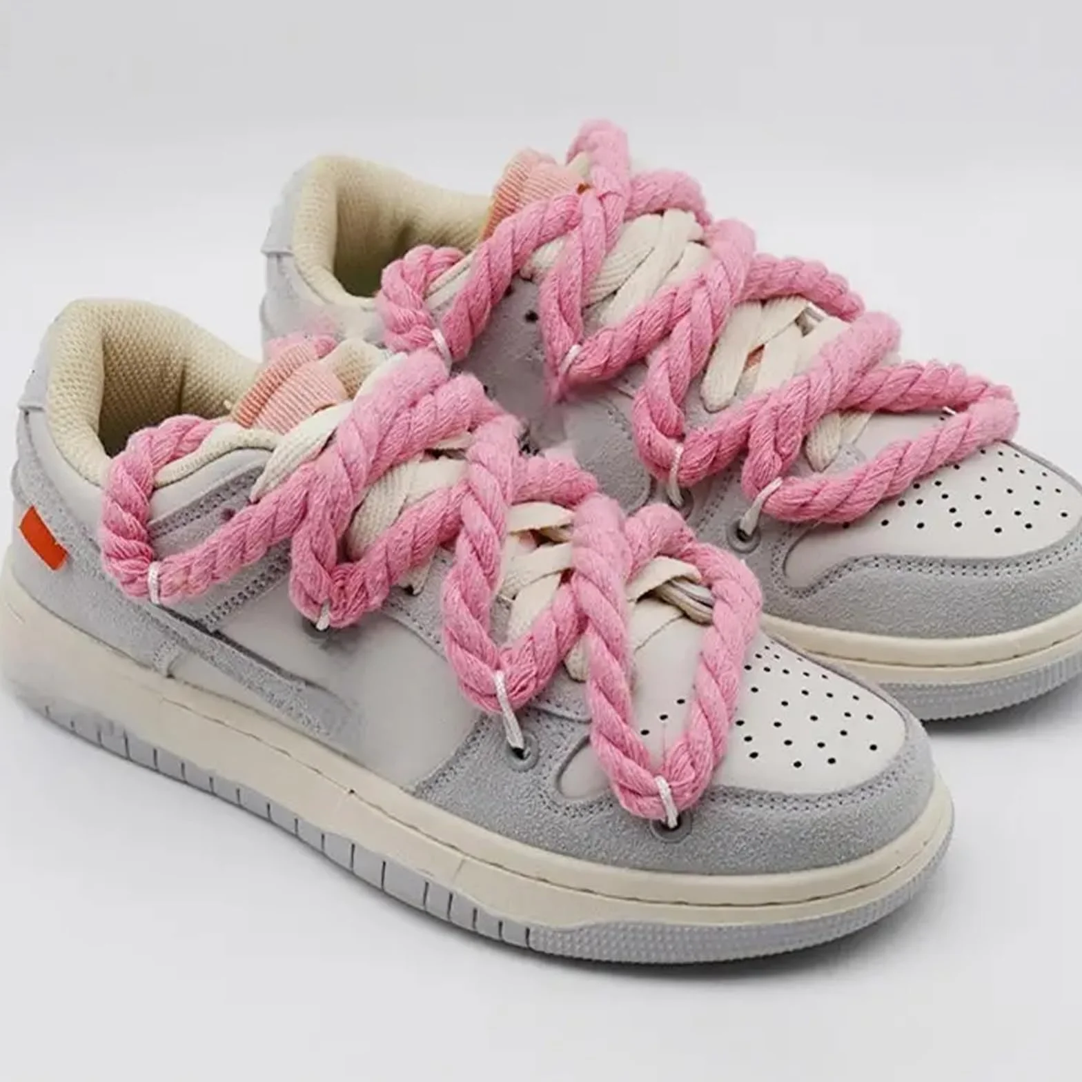 2 pary sznurowadeł typu Rope Laces, grube sznurowadła do Air Force 1, kolor czarny i różowy, okrągłe sznurowadła 12mm, Shoe Laces, grube sznurowadła do trampek, butów do biegania, butów