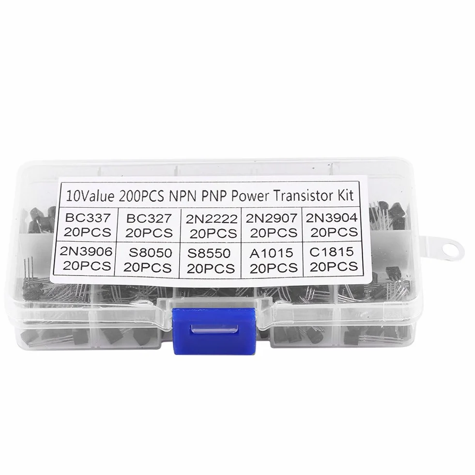 Tranzystor 2N2222 2N3904 Zestaw Asortymentowy Npn Pnp A1015 dla Led 2N 200 Sztuk 10 Wartości Tranzystory Krzemowe Asortyment Wciągarki Bc337, Bc327, 2N2222, 2N2907, 2N3904, 2N3906