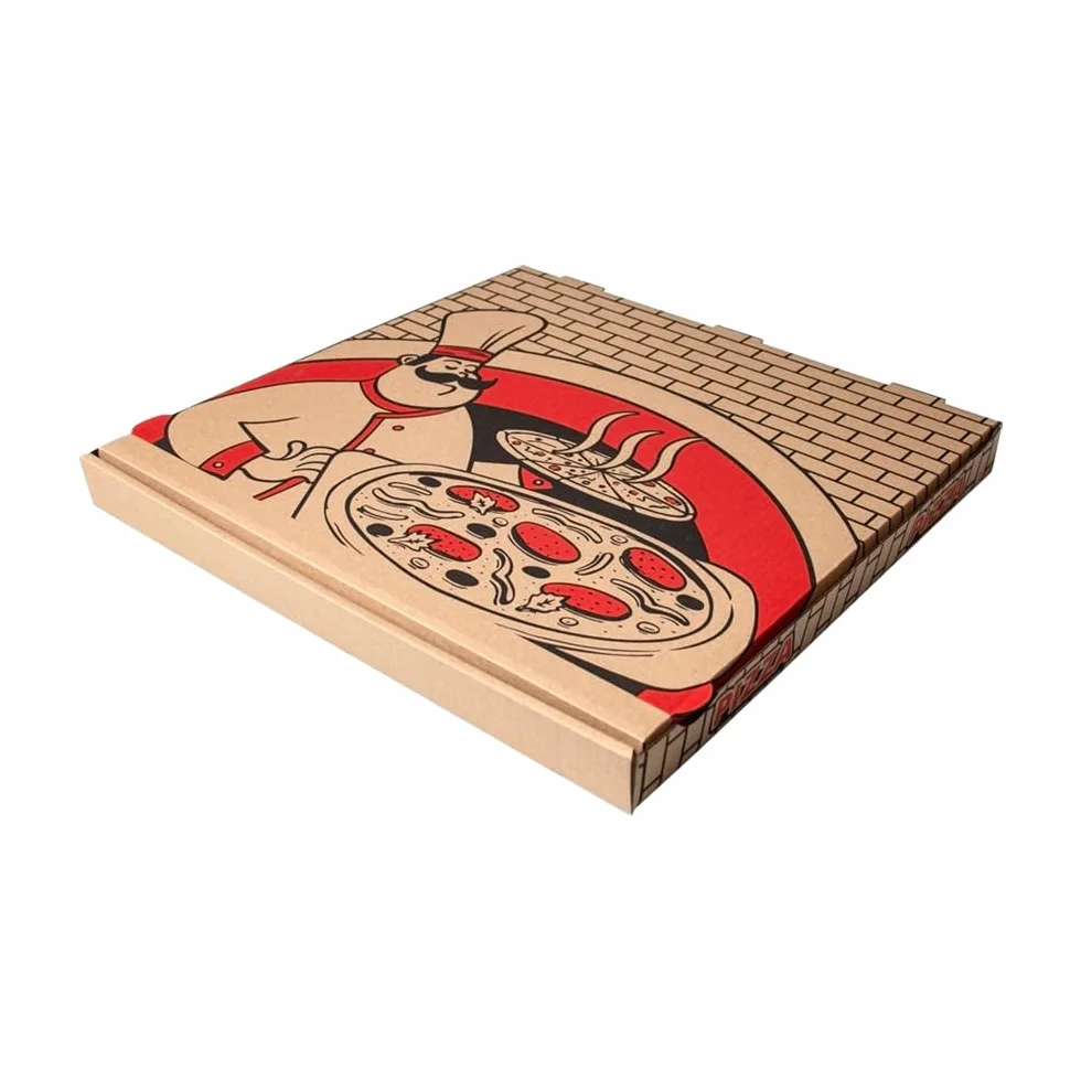 Paxit - pudełko na pizzę 50 sztuk, karton na pizzę 350x350x40 mm z nadrukiem, 3-warstwowe, gramatura pudełka: 395 g/m2, dziurkowane opakowanie do transportu pizzy, karton do pizzy fala B