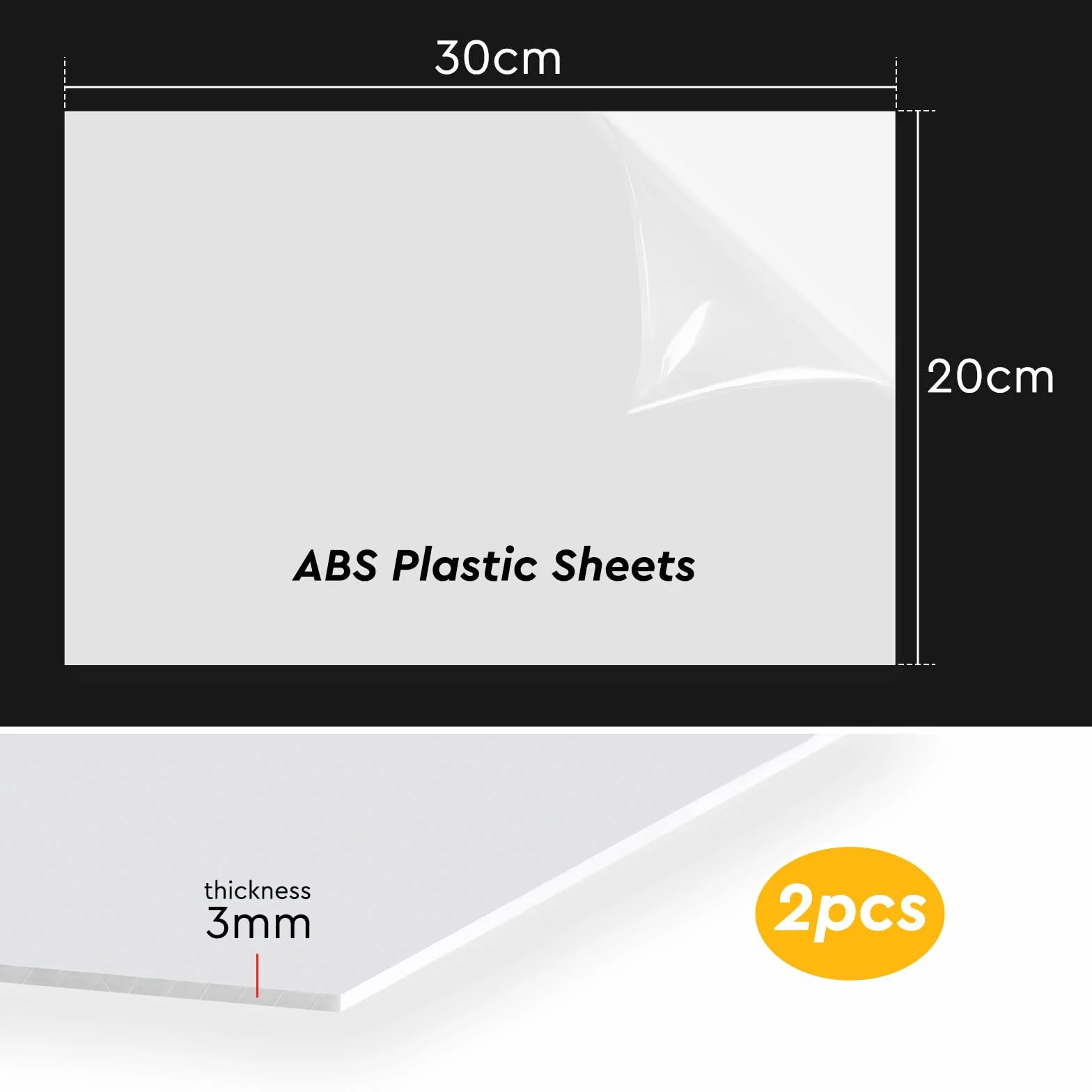 SWAWIS 2 arkusze ABS białe 30 x 20 cm grubość 3 mm twarda plastikowa płyta z folią ochronną, do samodzielnego wykonania dekoracji cięcia laserowego modelarstwa