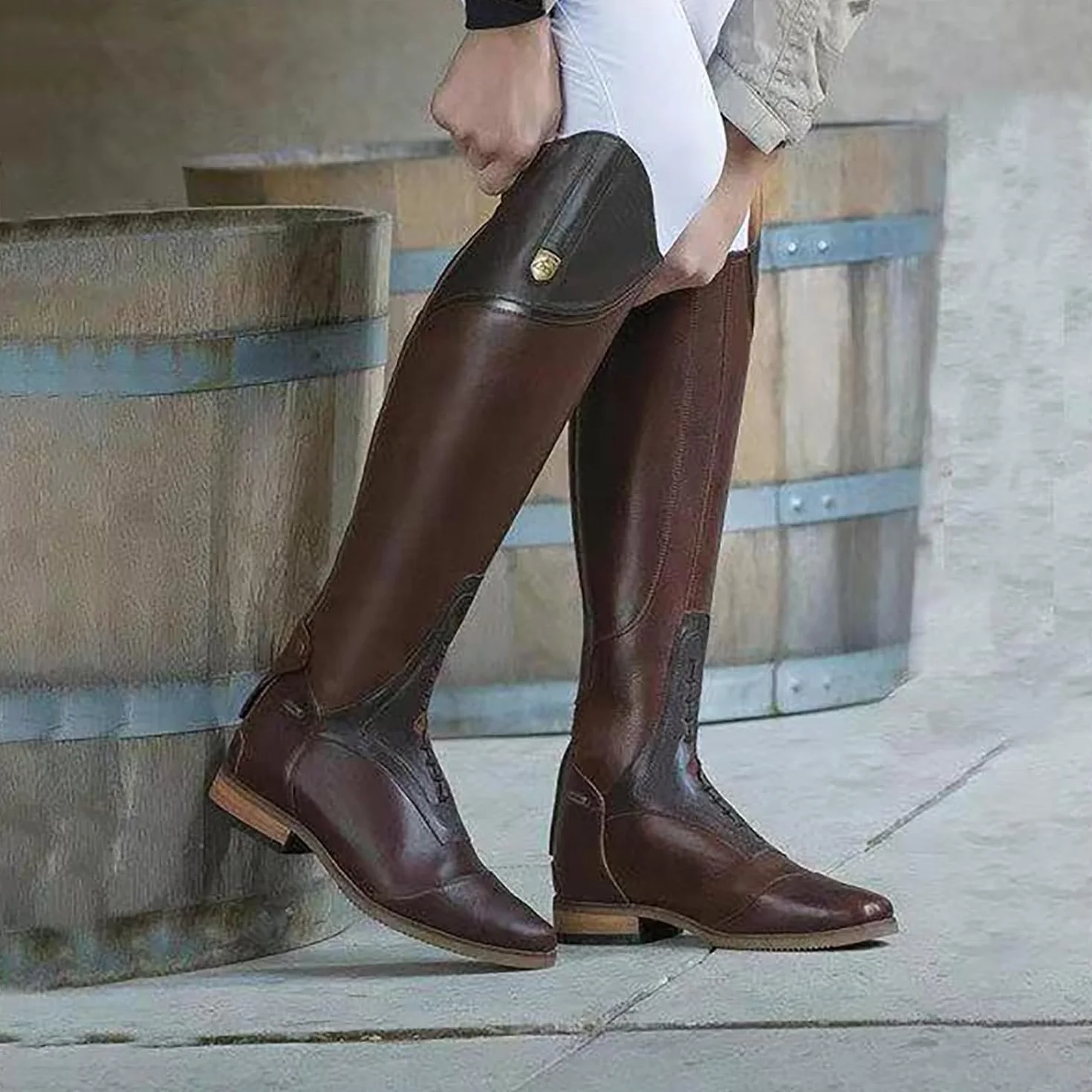 Jesienne Wysokie Buty Jeździeckie (34-48), Odporne Na Zużycie + Zamek Błyskawiczny Z Tyłu, Uniseks/antypoślizgowe, Wysoki/średni Obcas (3-5cm), Na Wiosnę/jesień,42,Black