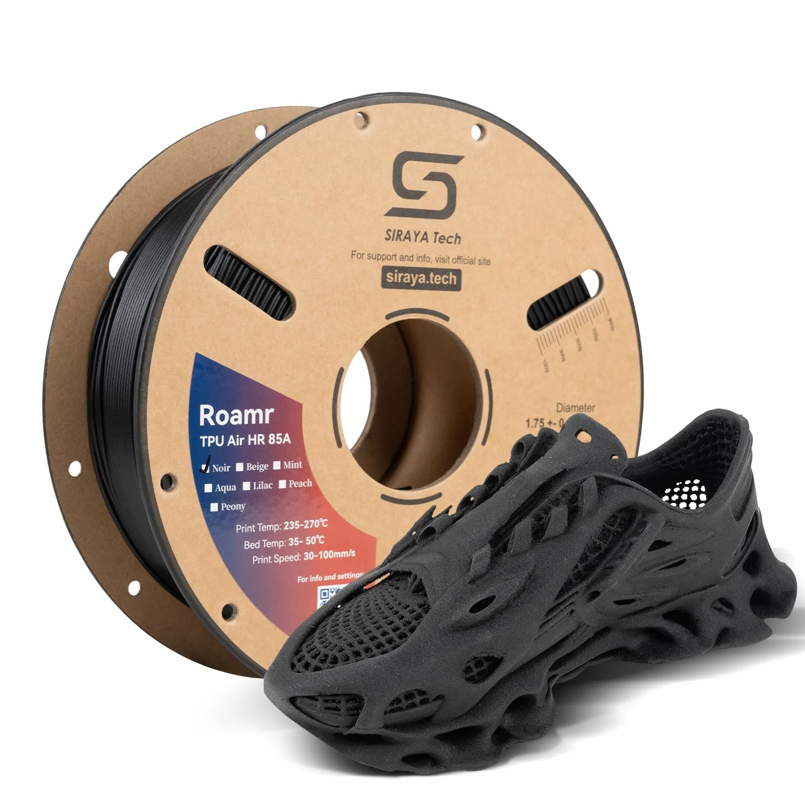 Siraya Tech Roamr TPU Air HR 85A Filament do drukarki 3D (Czarny, 800 g) | Spienianie o wysokiej sprężystości, 68A-85A Zmienna twardość, Lekki Matte Structural TPU, do Podeszwy & Części RC