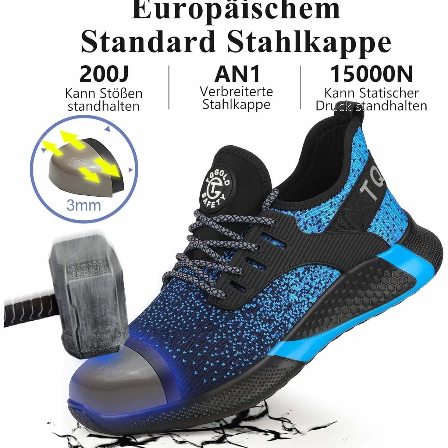 AONETIGER Buty ochronne dla mężczyzn i kobiet, lekkie buty robocze, stalowy nosek, sportowe, oddychające, antypoślizgowe, 8195 niebieski, 42 EU