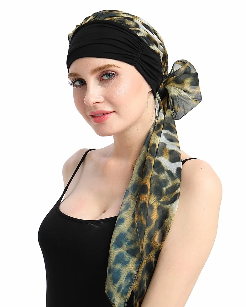 FocusCare chemo turban nakrycie głowy dla kobiet po chemioterapii chorych na raka, Leopard, jeden rozmiar