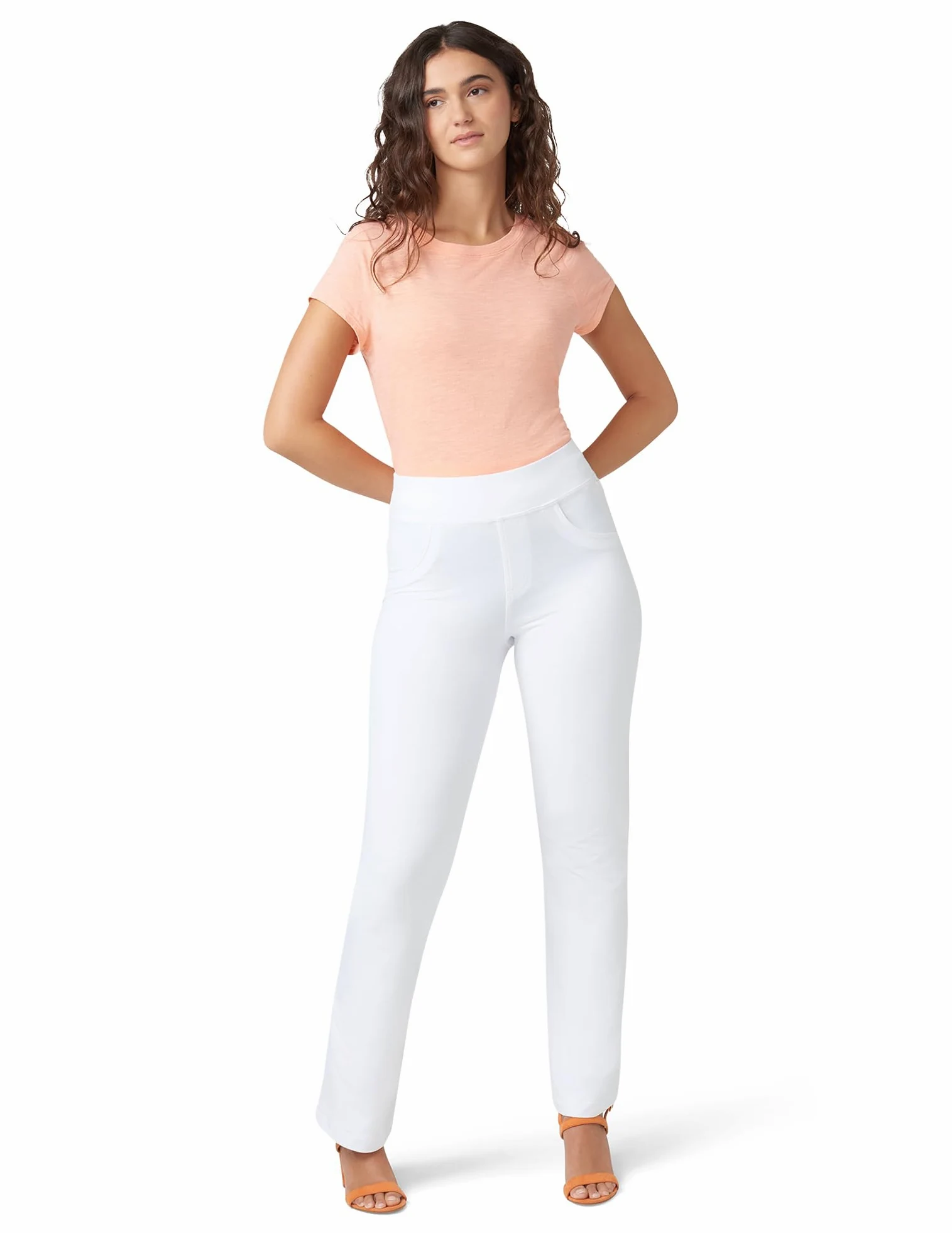 HUE Super Soft Stretch High Rise Straight Leg Denim Leggings, Jeggings With No Side Seams - Leginsy Kobiety