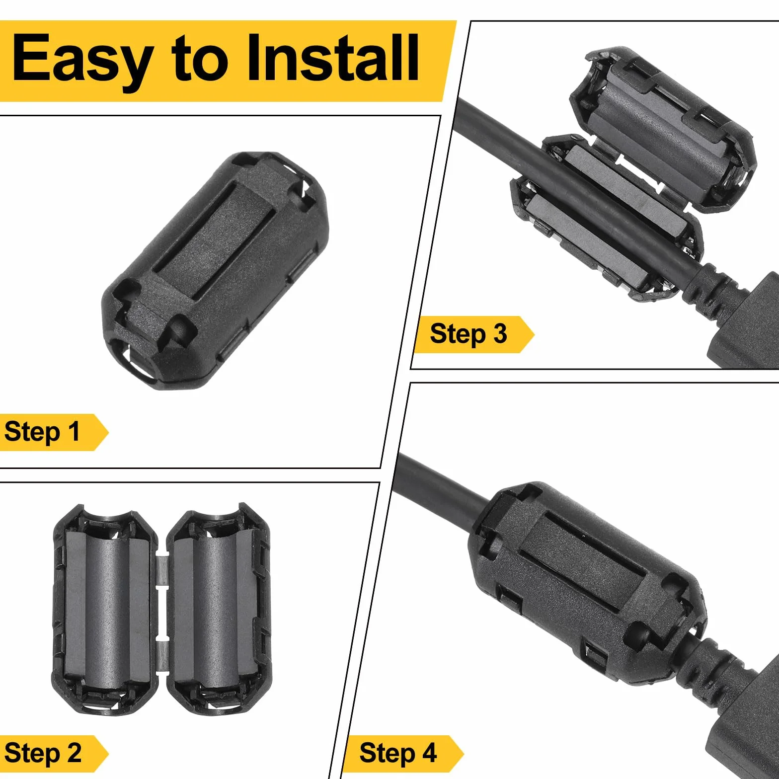 QUARKZMAN 30 sztuk 5 rozmiarów Clip-on Ferrite Ring Core, Zacisk ferrytowy EMI RFI do kabli 3,5 mm/5 mm/7 mm/9 mm/13 mm średnica, czarny