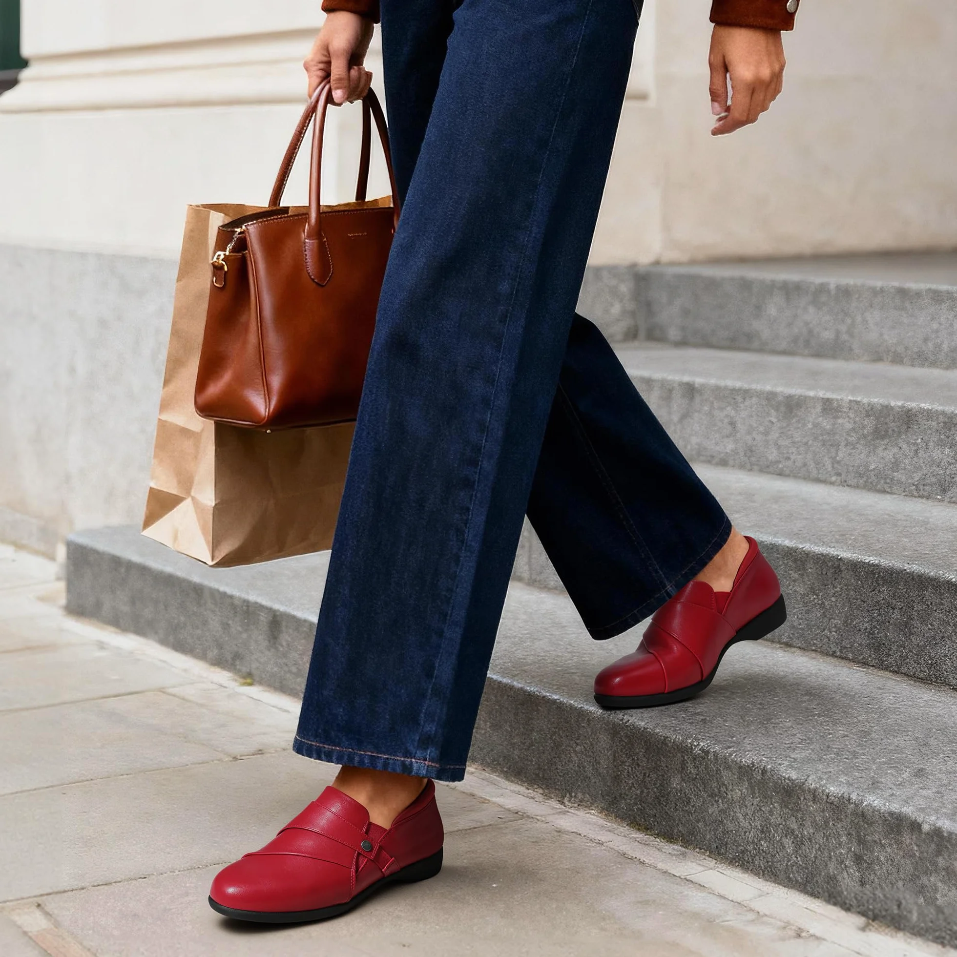 DREAM PAIRS Mokasyny dla kobiet wsuwane Komfortowe eleganckie mokasyny do pracy biurowej Mokasyny biznesowe i casualowe z ekoskórą, okrągły przód z podparciem sklepka, Czerwony, 41 EU