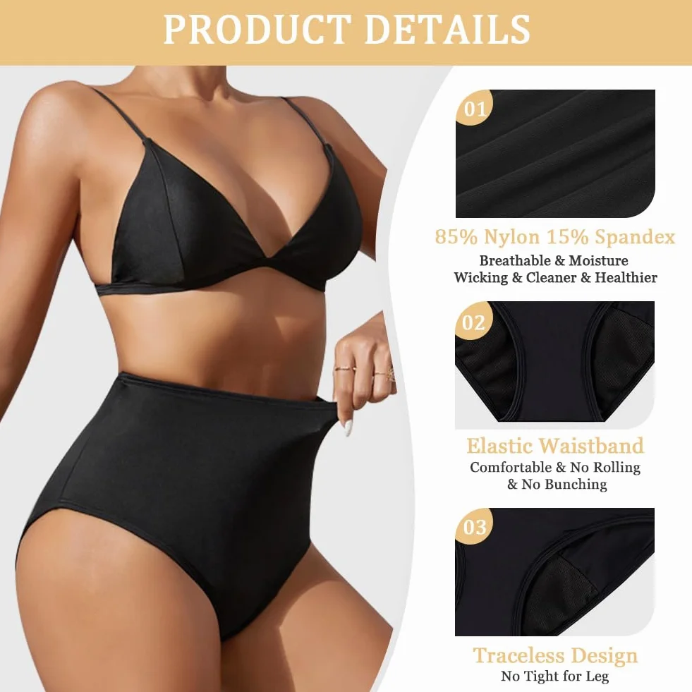 flintronic Spodnie z epoki, bikini z wysokim stanem, bielizna menstruacyjna, szczelna bielizna, spodnie kąpielowe, odpowiednie do pływania, dla dziewcząt, nastolatków, kobiet, czarne