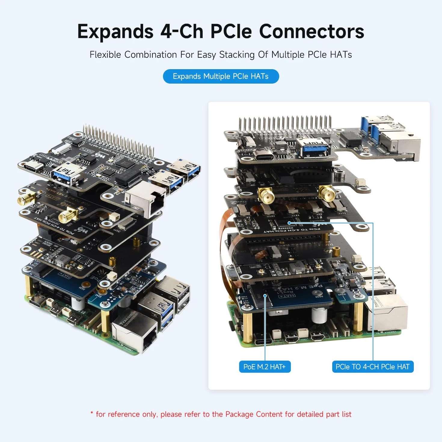 Waveshare 4-Ch PCIe FFC Adapter Board for Raspberry Pi 5, Expands The PCIe Interface Of The Pi 5 To 4-Ch PCIe FFC Connectors, Supports Stacking Multiple PCIe HATs, Raspberry Pi 5 PCIe HAT
