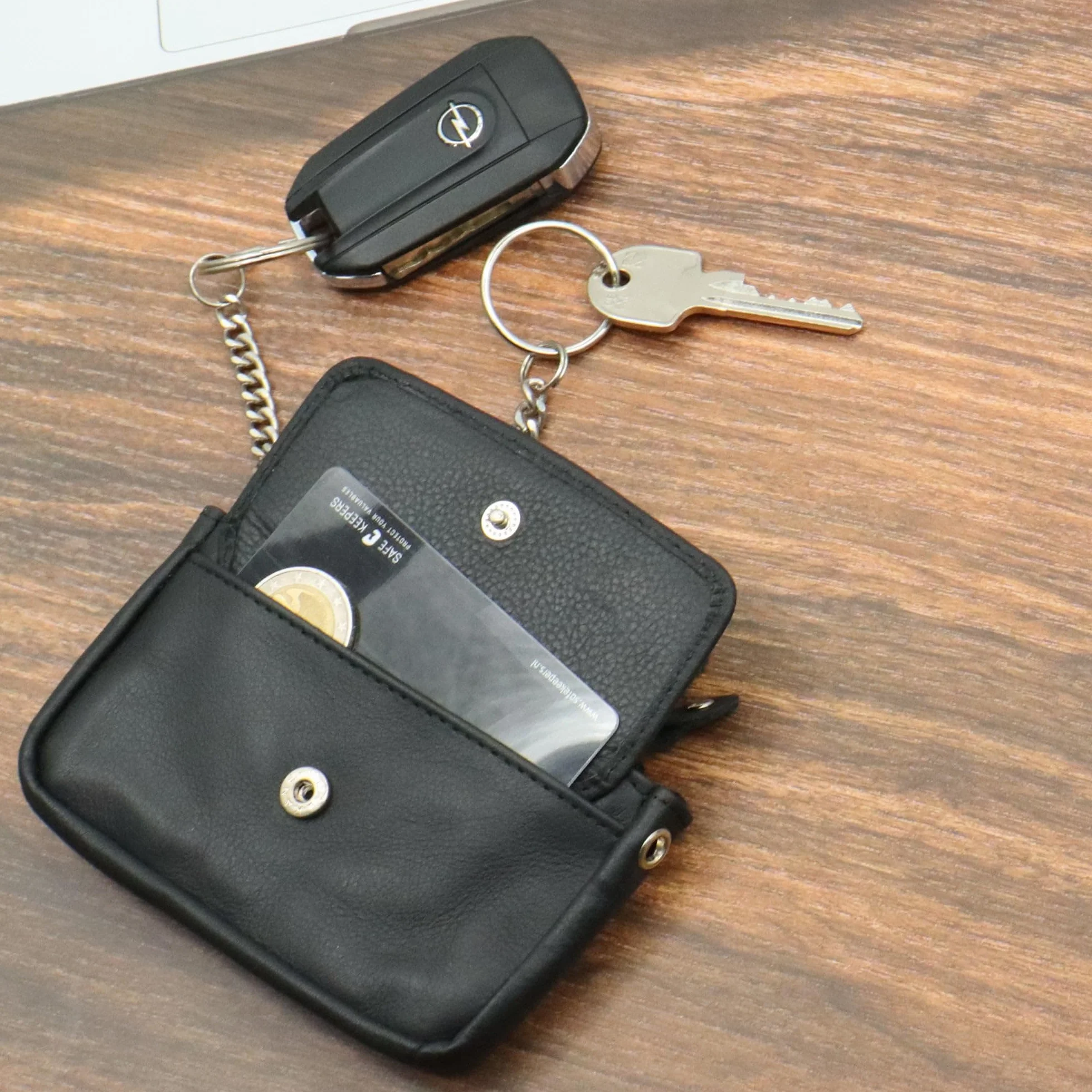 Safekeepers Skórzane etui na klucze mała kieszeń z zamkiem błyskawicznym Cognac Brown