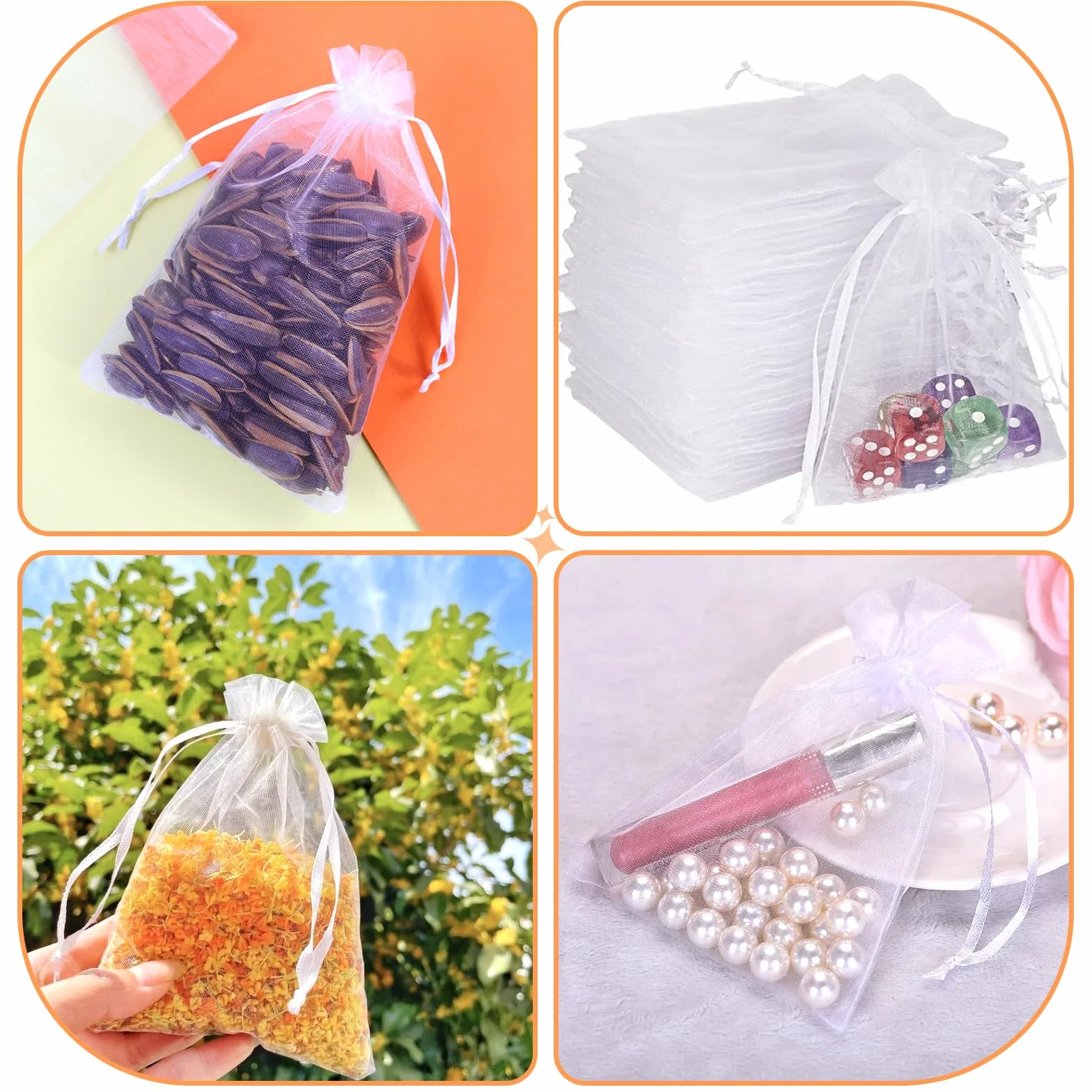 soodyoow 100 szt. torebek na prezenty z organzy, 10 x 15 cm, białe woreczki na biżuterię, przezroczyste woreczki ze sznurkiem, torby na upominki ślubne, małe torebki z siatki cukierkowej, na ślub