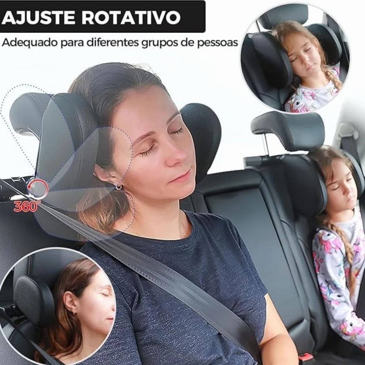 Spurtar Zagłówek samochodowy dla dzieci, poduszka na kark z regulacją wysokości, obrót o 360°, miękka pianka z pamięcią kształtu, dla dzieci i dorosłych, podparcie karku, do spania – czarny