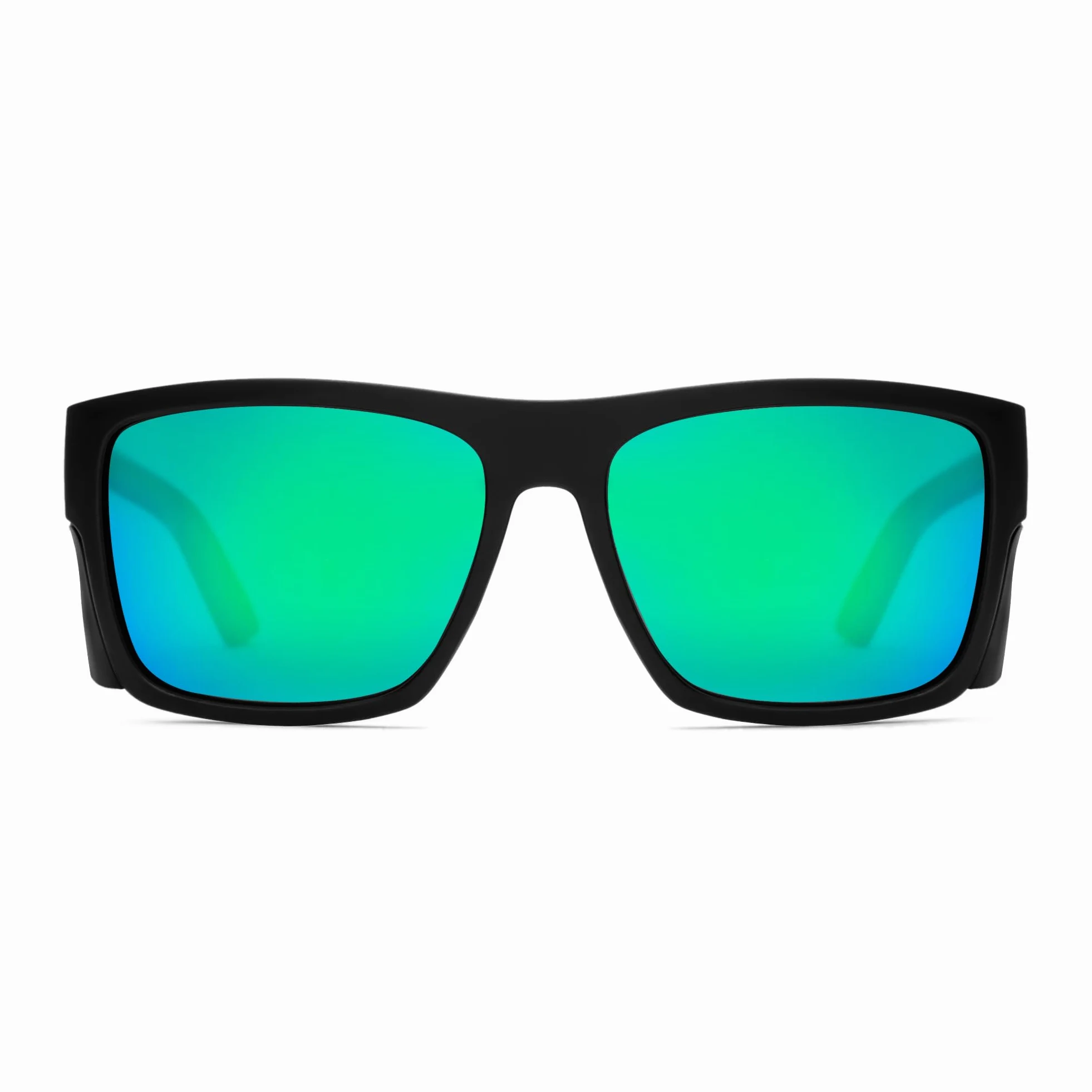 Okulary ochronne dla mężczyzn, czarne, matowe, polaryzacyjne, zgodność z normą ANSI Z87+, ochrona przed promieniowaniem UV, zielone lustro, szer. 141 mm x szer. 145 mm x wys. (50 mm)
