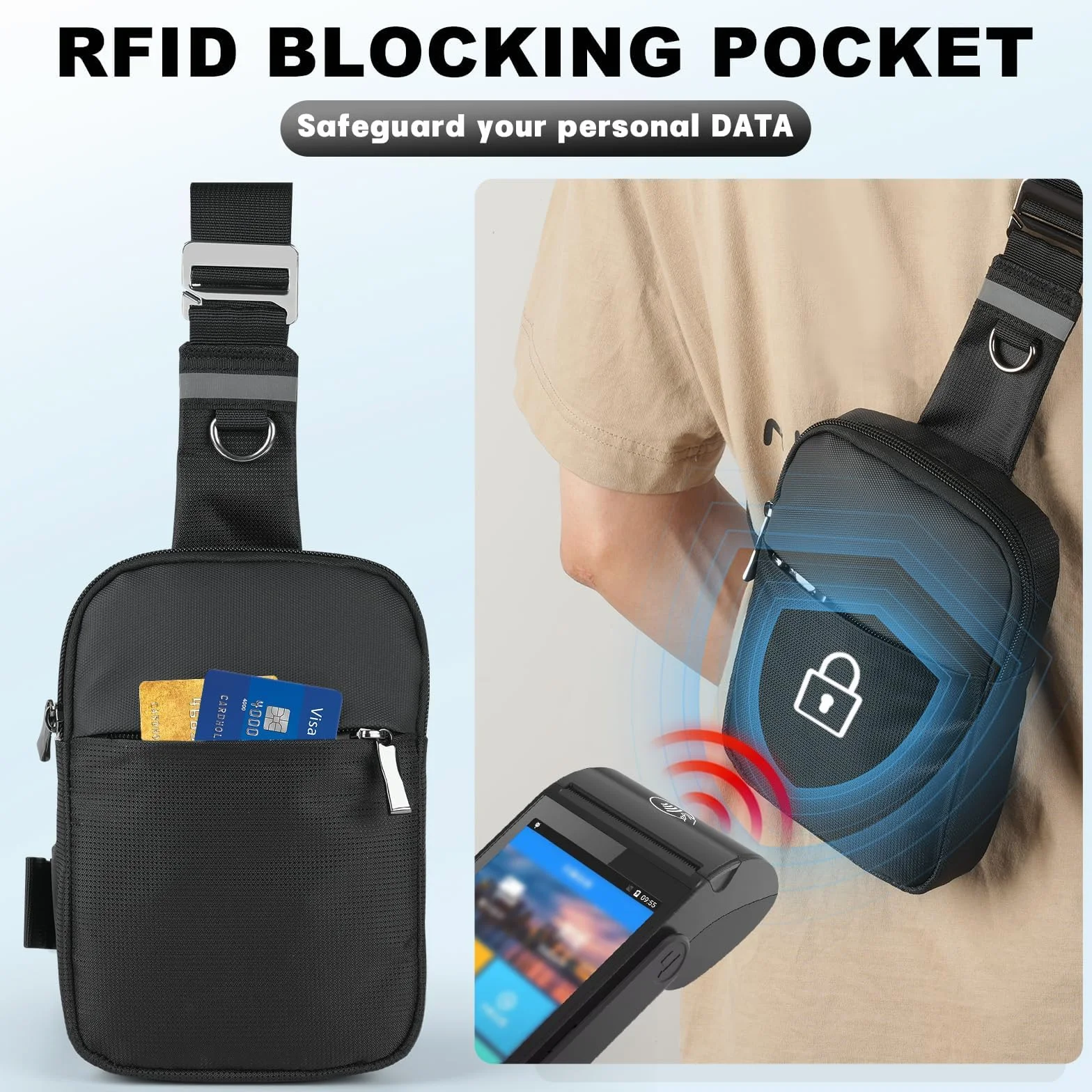 Sling Bag torba na ramię z blokadą RFID, mała na podróż, telefon, sport