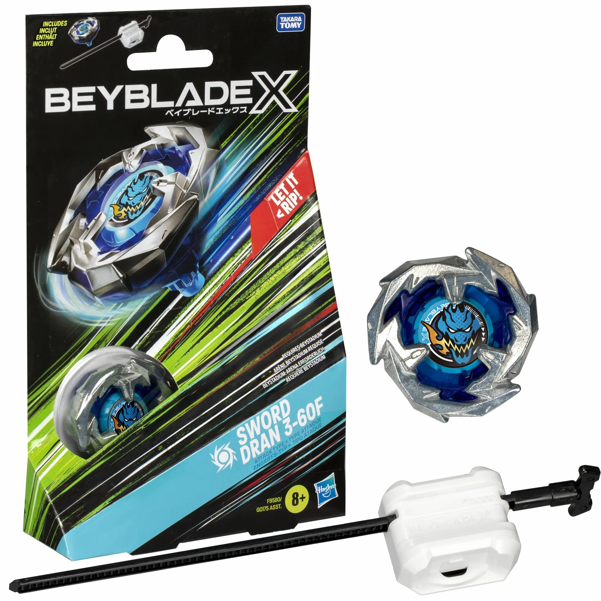 Pakiet startowy Beyblade X Sword Dran 3-60F, bączek i wyrzutnia
