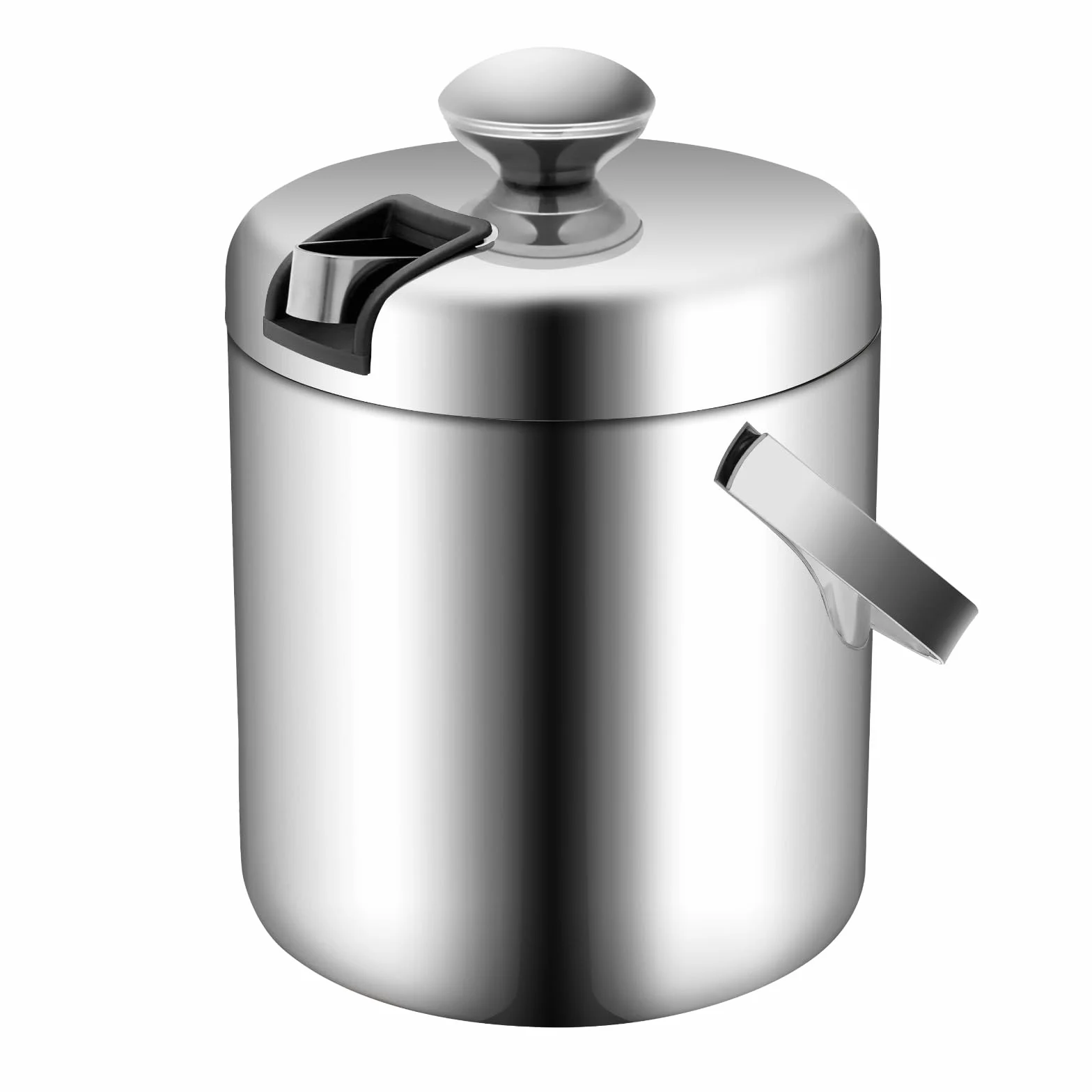 Pojemnik na lód ze stali nierdzewnej 1,3 l, pojemnik na kostki lodu ze stali nierdzewnej, podwójne ścianki, izolowany, szczelna pokrywka, sitko i szczypce do lodu, wiadro na lód, pojemnik na lód,