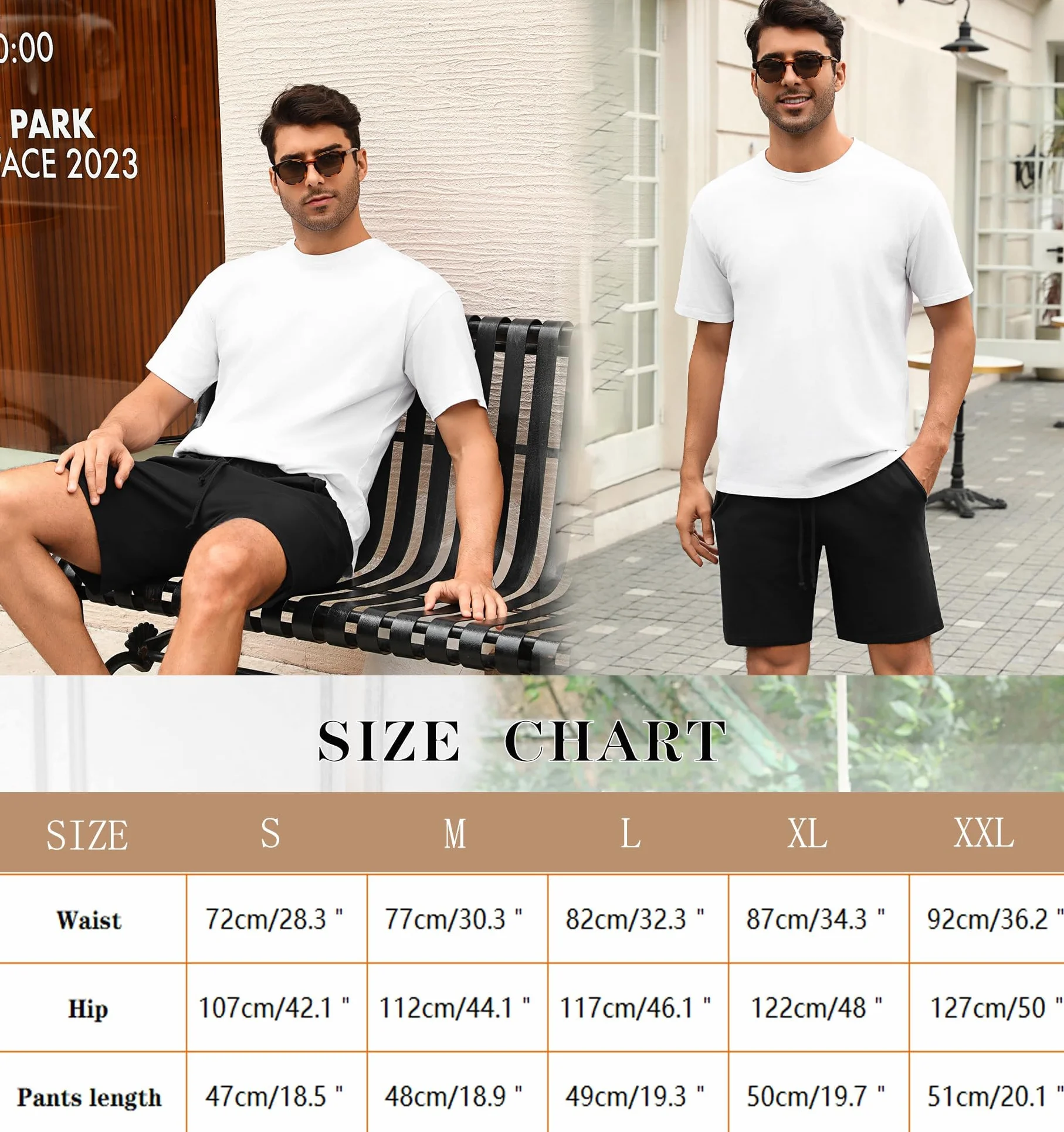 Męskie spodnie piżamowe, bawełniane, krótkie spodnie do spania, spodenki do spania, na lato, bermudy, z kieszeniami bocznymi, S-XXL