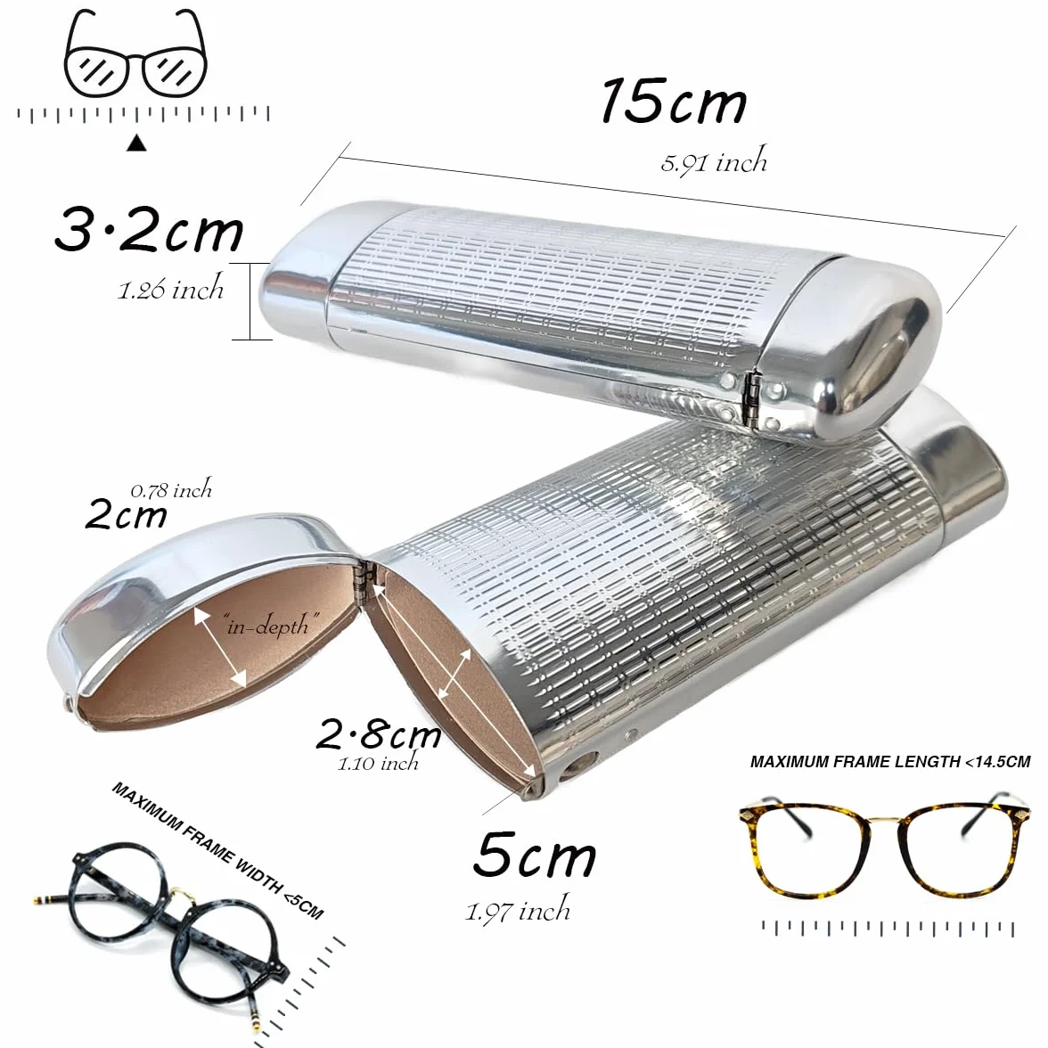 Przenośne twarde etui na okulary, metalowe, aluminiowe, aluminiowa skrzynka, etui na okulary, hardcase, kolor srebrny