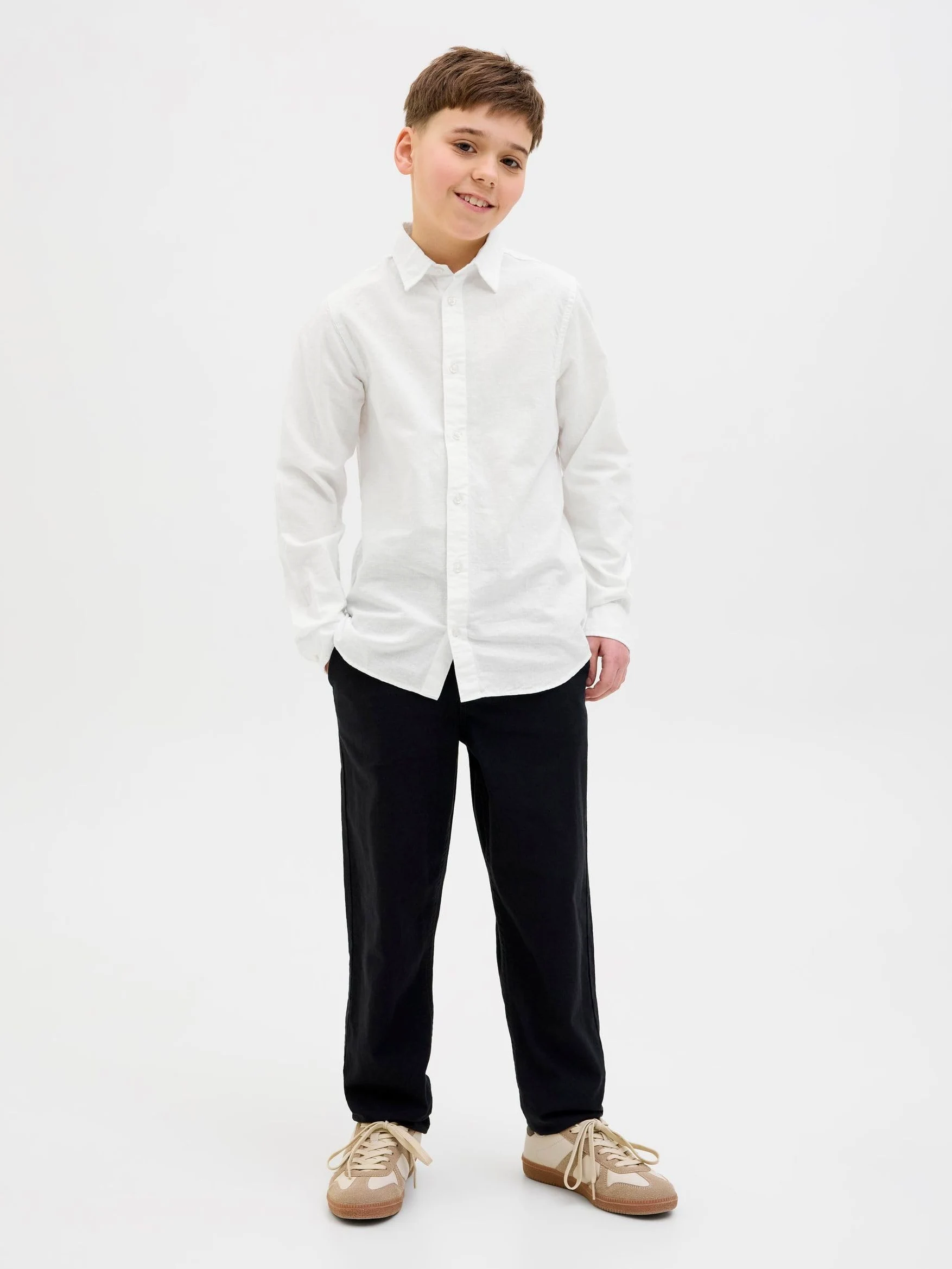 JACK&JONES JUNIOR Chłopięca koszulka Jjebreeze Ls Sn Jnr koszula z długim rękawem, biały, 164