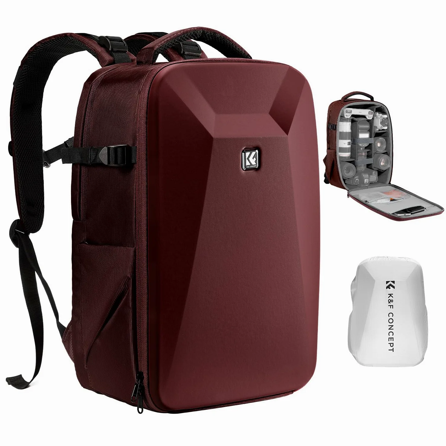 K&F CONCEPT Plecak na twardą lustrzankę cyfrową z kieszenią na laptopa 15,6" i osłoną przeciwdeszczową, torba na drony, lustrzanki cyfrowe