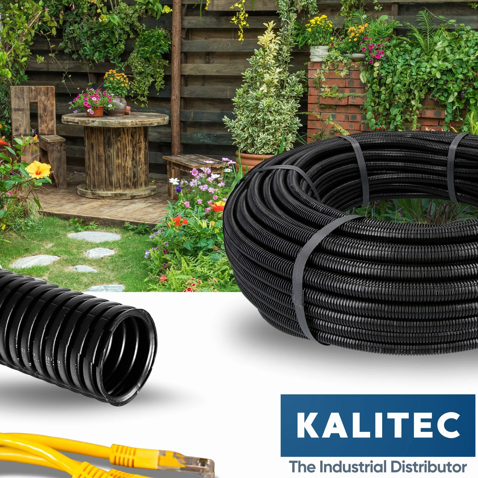 Kalitec rura falista z rowkiem NW 12, 10 m, wąż falisty otwarty, rura chroniąca przed kunami, pusta rurka, ochrona kabla AD 15,6 mm, ID 12,0 mm