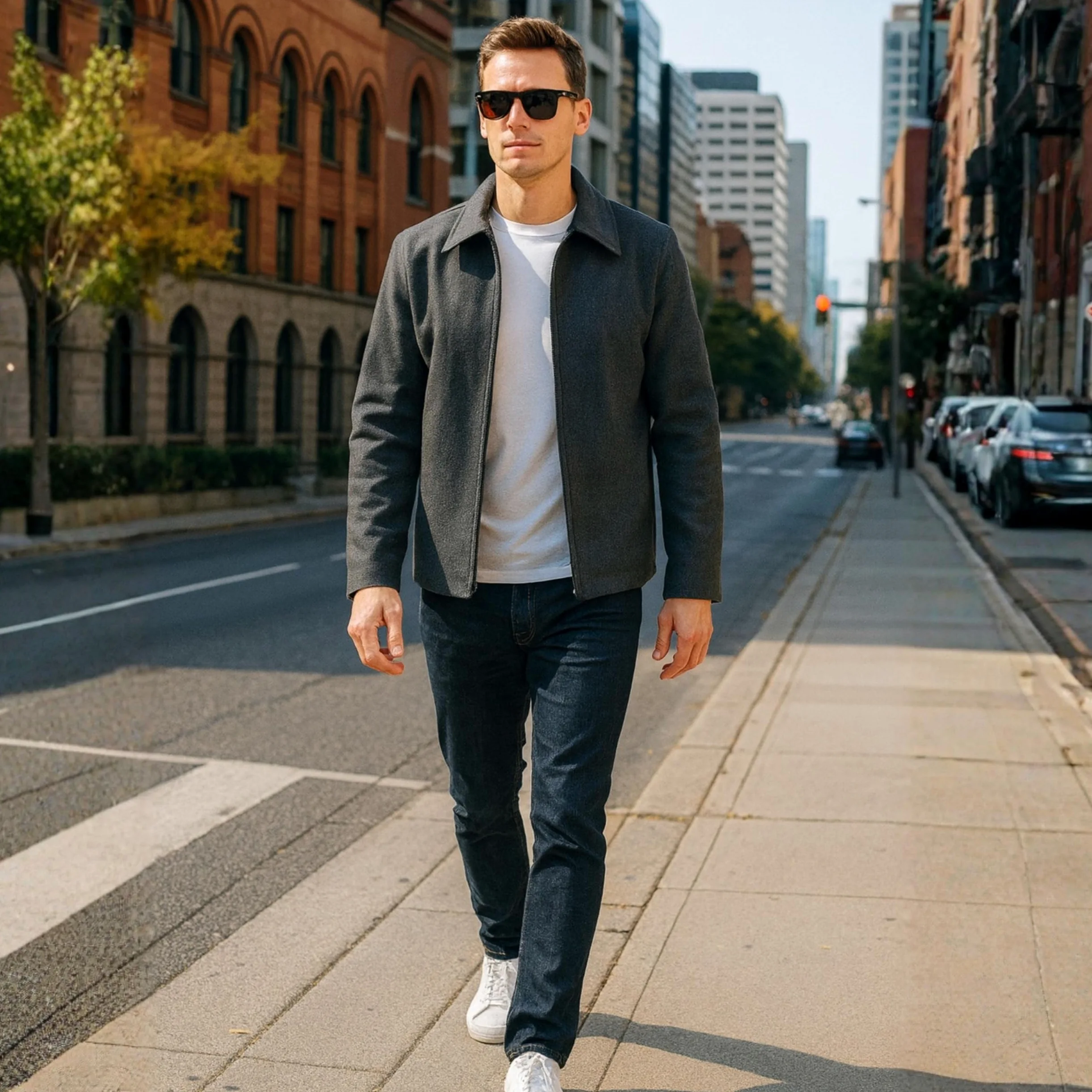 Alpine Swiss Grant męska kurtka wełniana – 71 cm James Dean Style Bomber z kieszeniami zapinanymi na zamek błyskawiczny