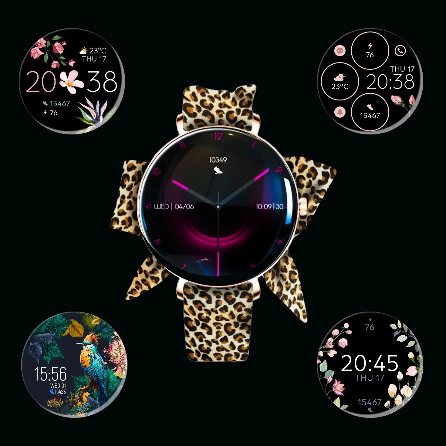 Forever Smartwatch Lucca SB-370 - Zegarek Damski z Funkcją Dzwonienia, Wodoodporny, Sportowy, Kobiecy Dodatek, Dwa Paski, Modny Wzór Panterka, Rosegold, Zegarek na Ręke