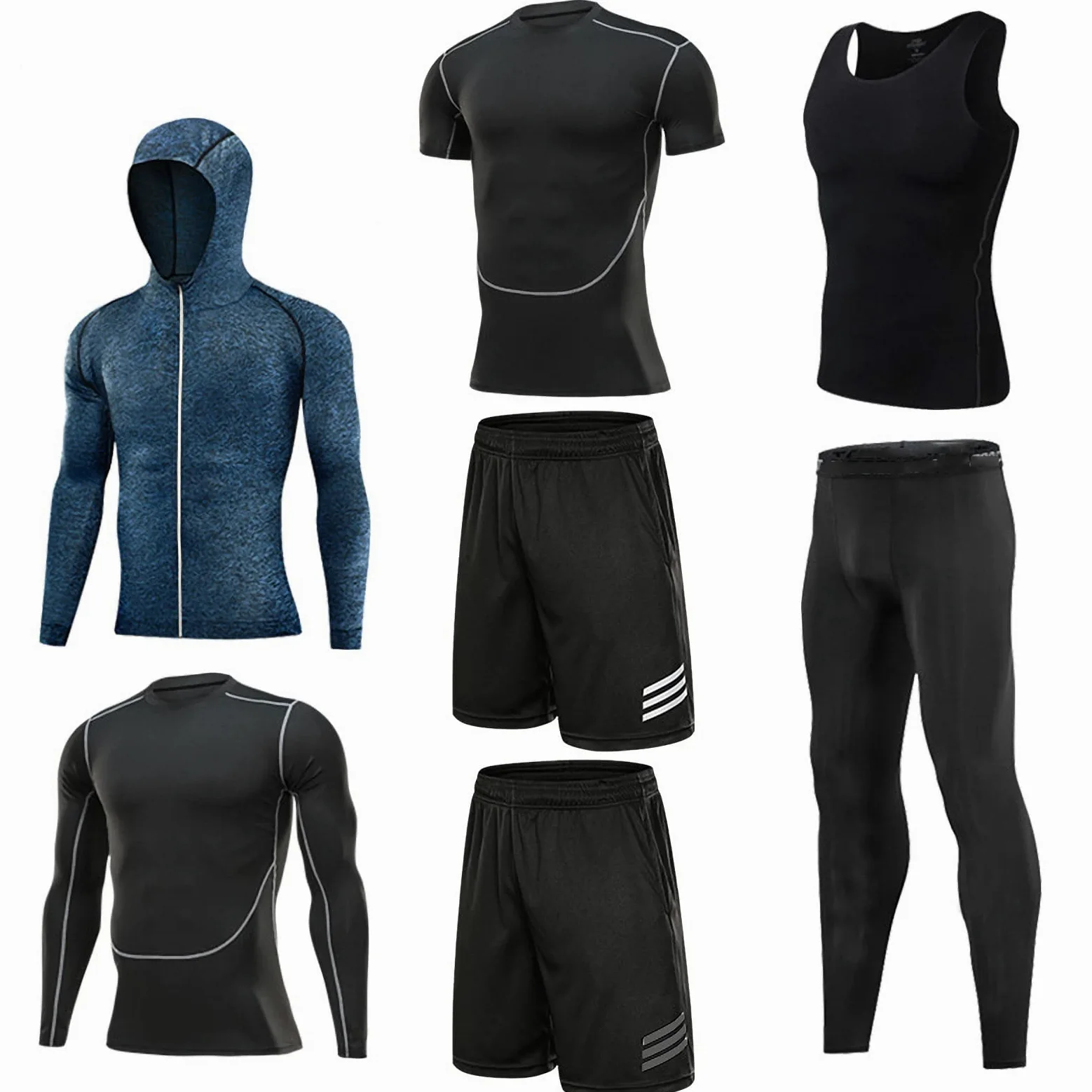 7-częściowy męski zestaw odzieży fitness, szybkoschnące legginsy na siłownię, outdoorowa warstwa bazowa odzież sportowa, styl 11, 3XL