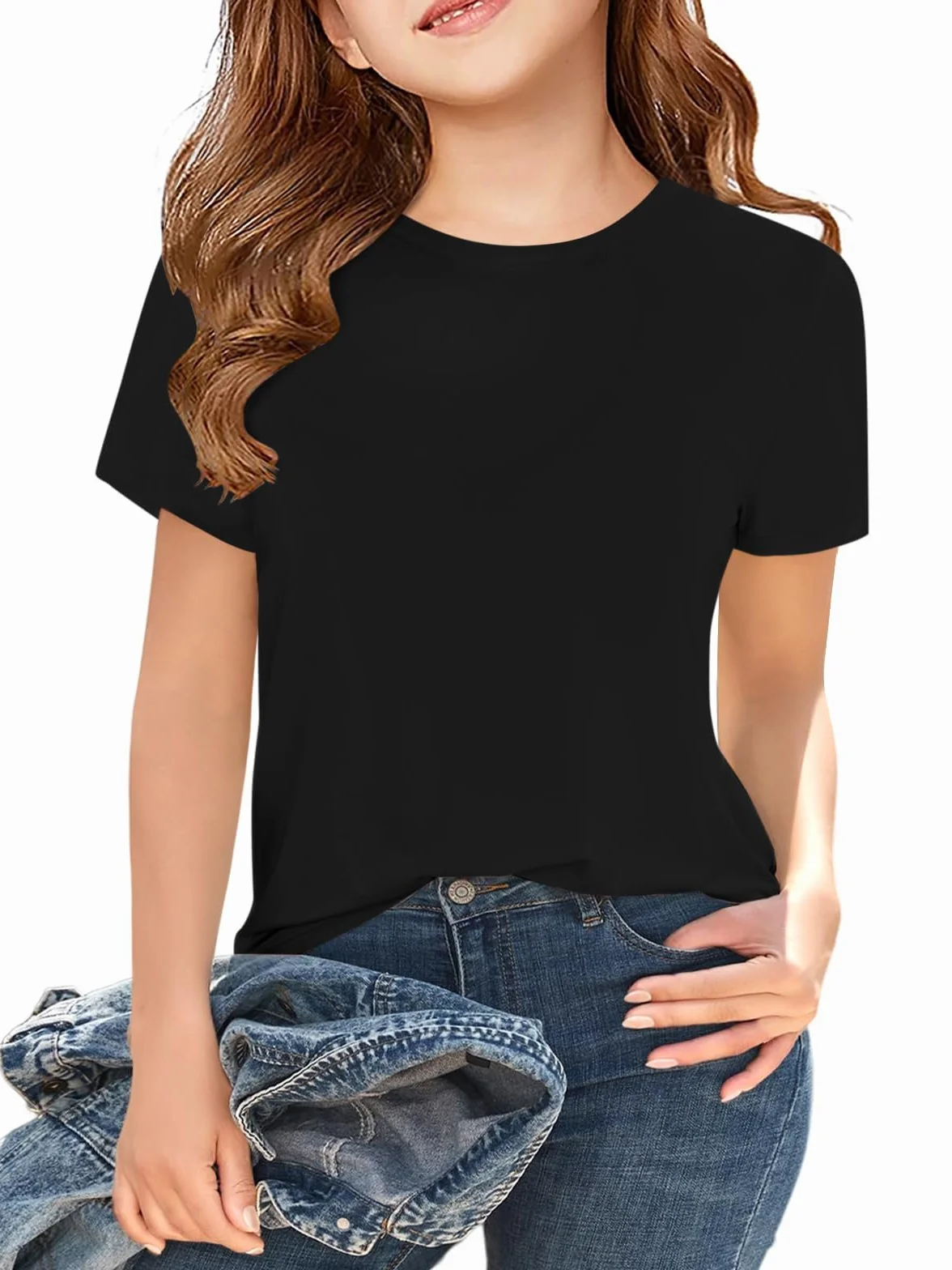 Haloumoning Dziewczęce t-shirty z krótkim rękawem dla dzieci, na lato, okrągły dekolt, do noszenia na co dzień, oversized
