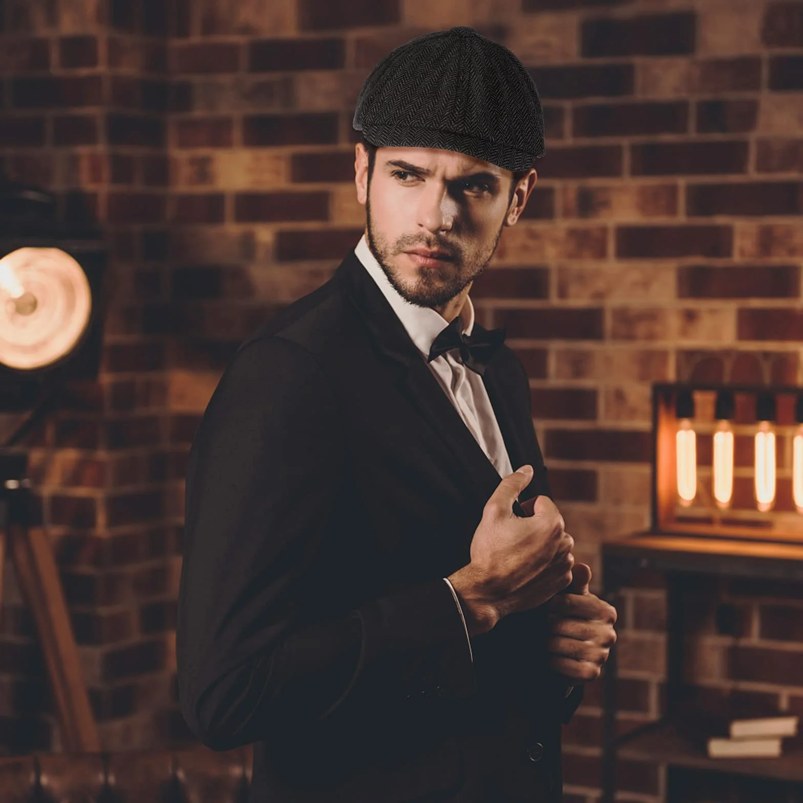 Lusofie Męska Czapka Newsboy z Daszkiem z Bawełny, Regulowana Czapka Cabbie dla Mężczyzn, Irlandzka Czapka Cabbie, Czapka Gatsby, Czapka do Wędkowania, Czapka Golfowa, Czarny, Rozmiar uniwersalny