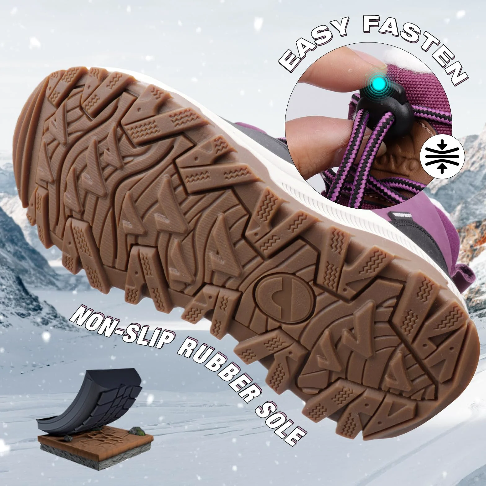 UOVO Dziecięce buty zimowe, chłopcy, dziewczęta, wodoodporne, skórzane, śniegowce, ciepłe buty outdoorowe z futrzaną podszewką, antypoślizgowa podeszwa, rozmiar 34-40