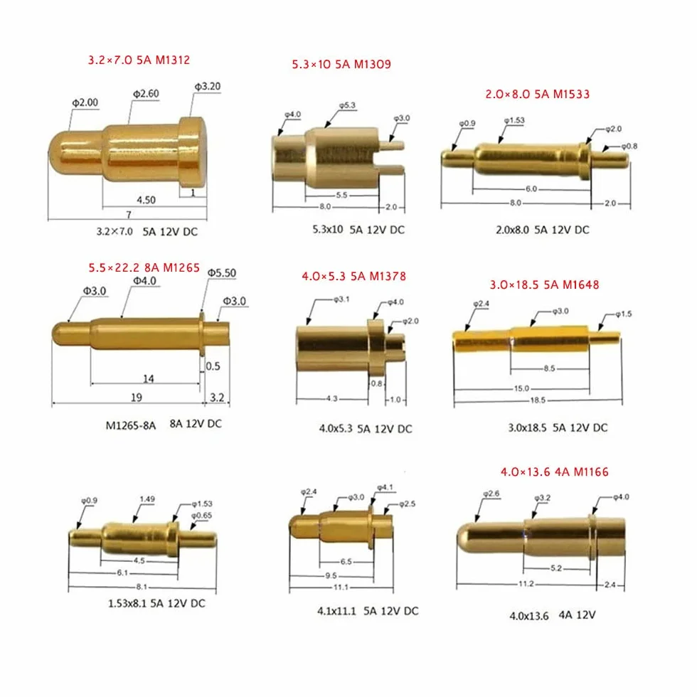 2PCS Złącze O Wysokim Prądzie Sprężynowym Obciążeniu Pogo Pin Header Charge,3.0×18.5 5A M1648