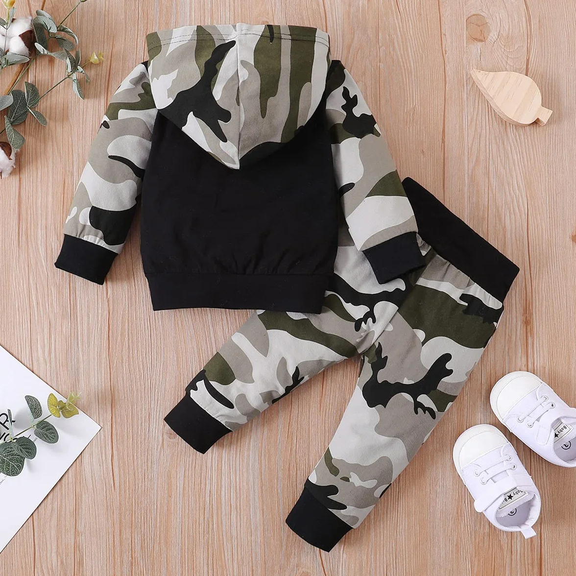 Verve Jelly Toddler Kids Boys Baby Girls Odzież z długim rękawem Mama's Boy Girl bluza z kapturem Bluza Top + spodnie kamuflażowe Sweatsuit zestaw jesiennych strojów