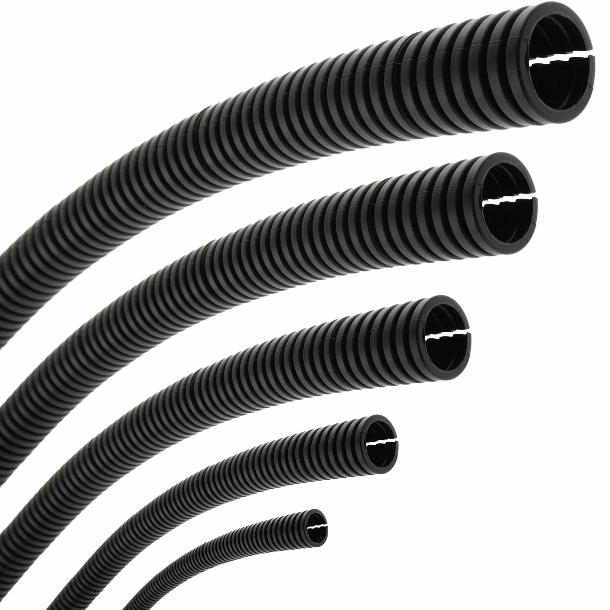 Seki Elastyczna rura falista, średnica wewnętrzna 10 mm, 2 metry, szczelina, otwarta, ochrona przed kunami, pusta rura, osłona kabla - czarna, Ø 10 mm, wewnętrzna