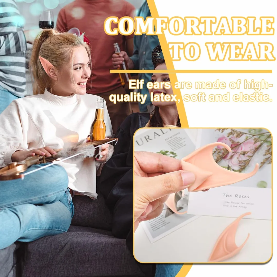 WeddHuis 9 par miękkie lateksowe uszy elfa dla dzieci i dorosłych, cosplay, Boże Narodzenie, Halloween, karnawał, akcesoria imprezowe (3 rozmiary) (jasny, różowy, ciemny)
