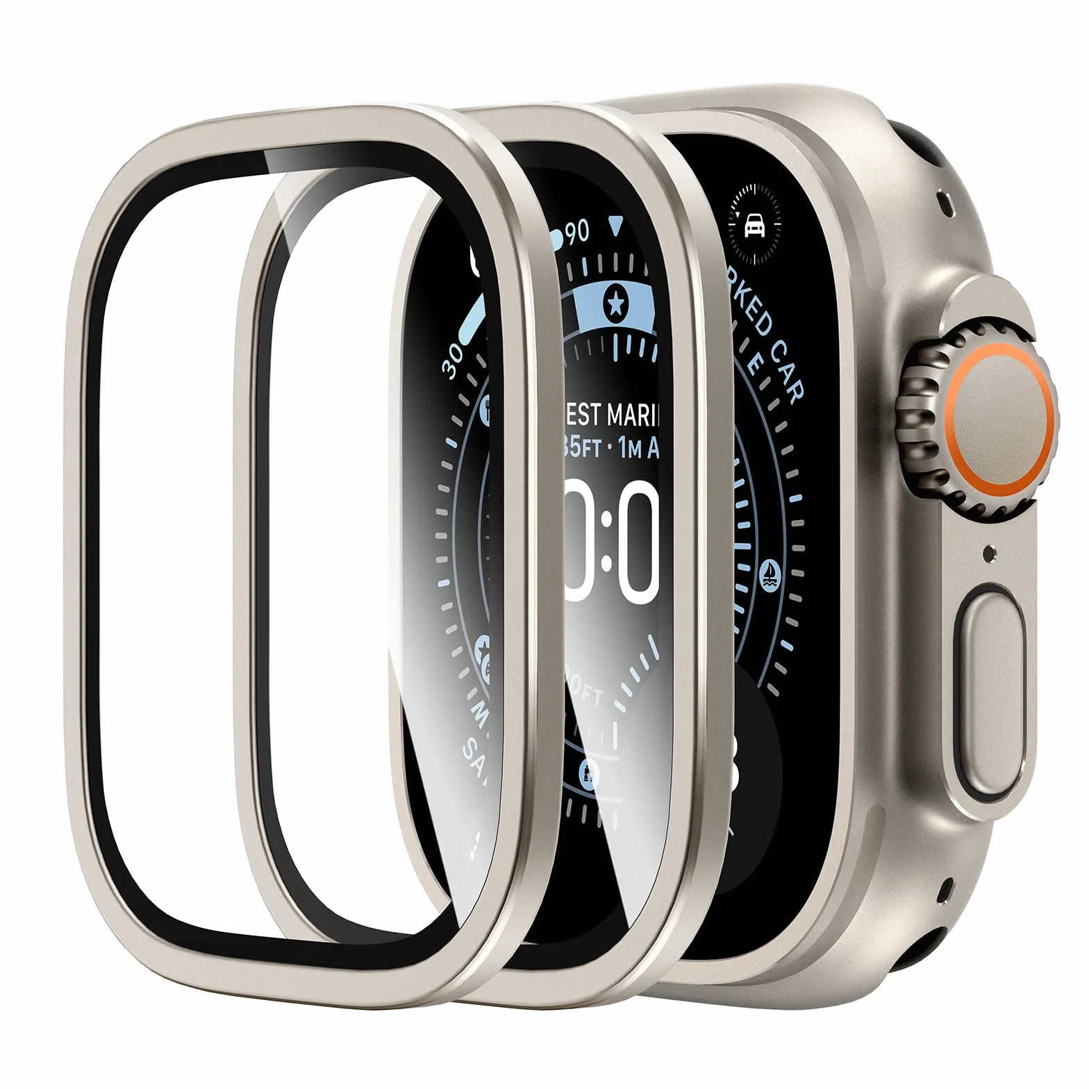 Zestaw 2 do Apple Watch Ultra 2 / Ultra ochraniacz ekranu 49 mm 9H szkło hartowane ramka ze stopu tytanu