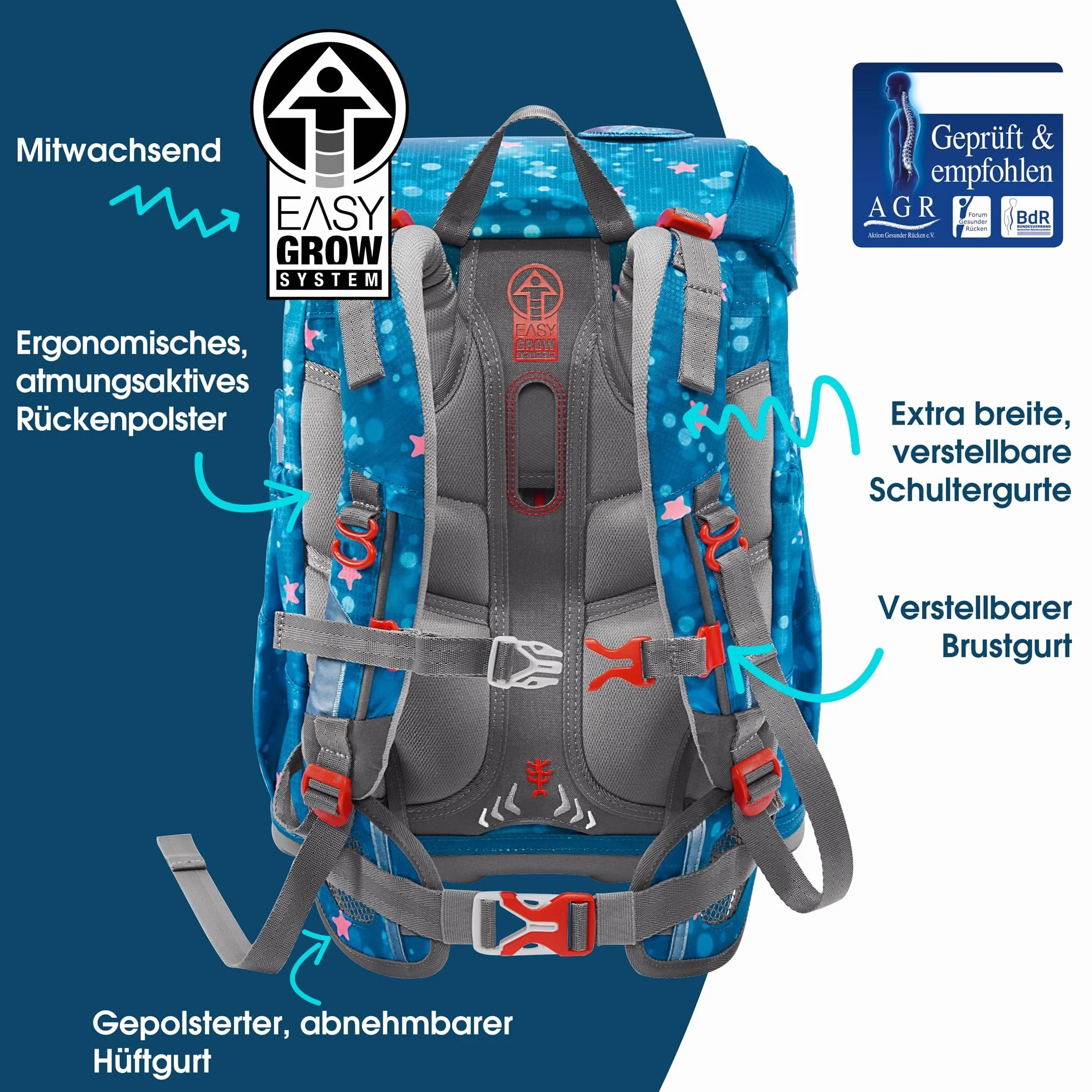 Step by Step Cloud zestaw tornister szkolny, 5-częściowy, ergonomiczny tornister z odblaskami, regulacja wysokości z paskiem biodrowym, od 1 klasy, 19 l, Syrenka Lola, tornister