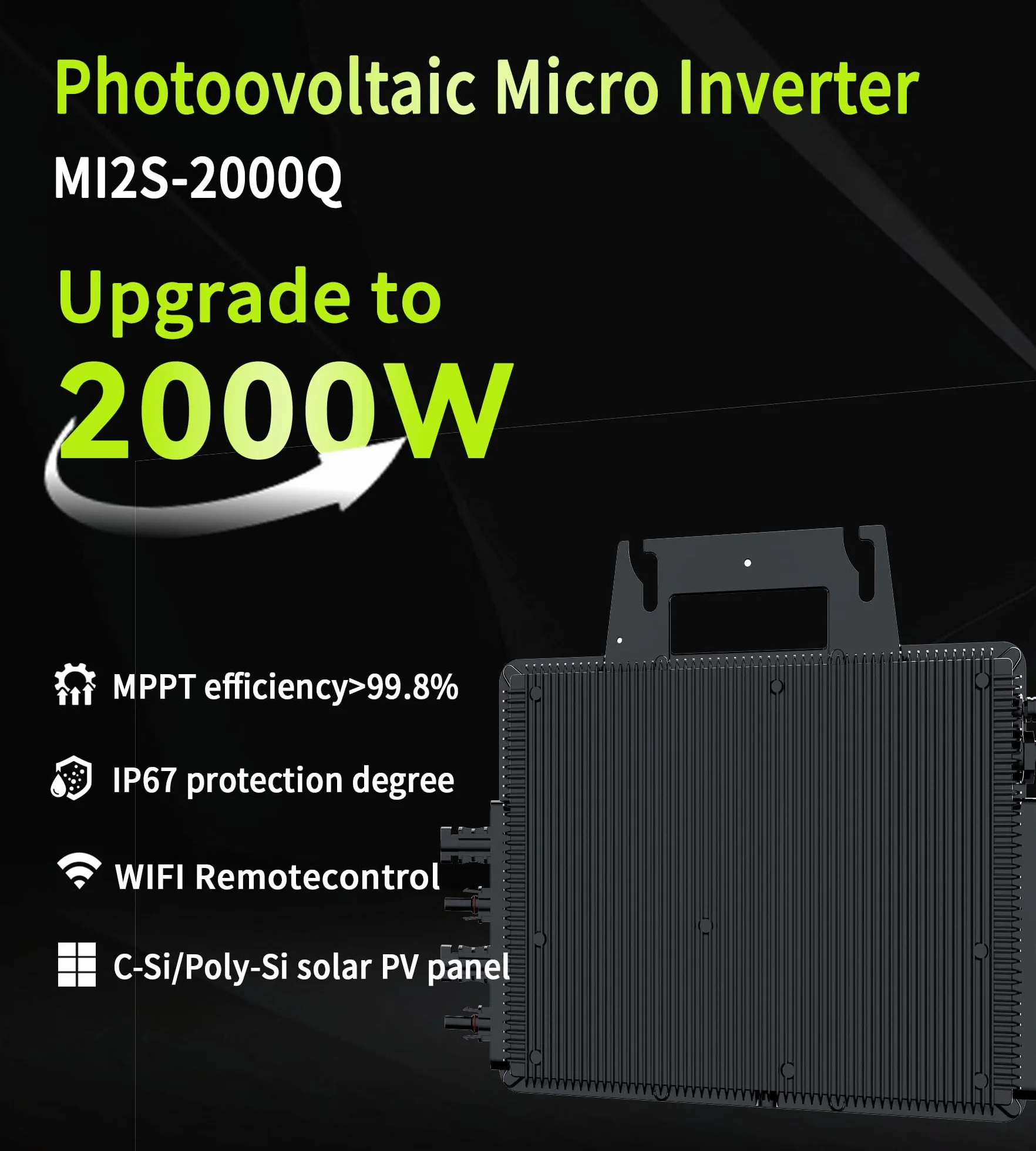 RC Mikrofalownik 2000 W, wejście 26-60 V DC, falownik modułu PV, mikro-przetwornik MPPT, obsługuje zdalne monitorowanie WiFi