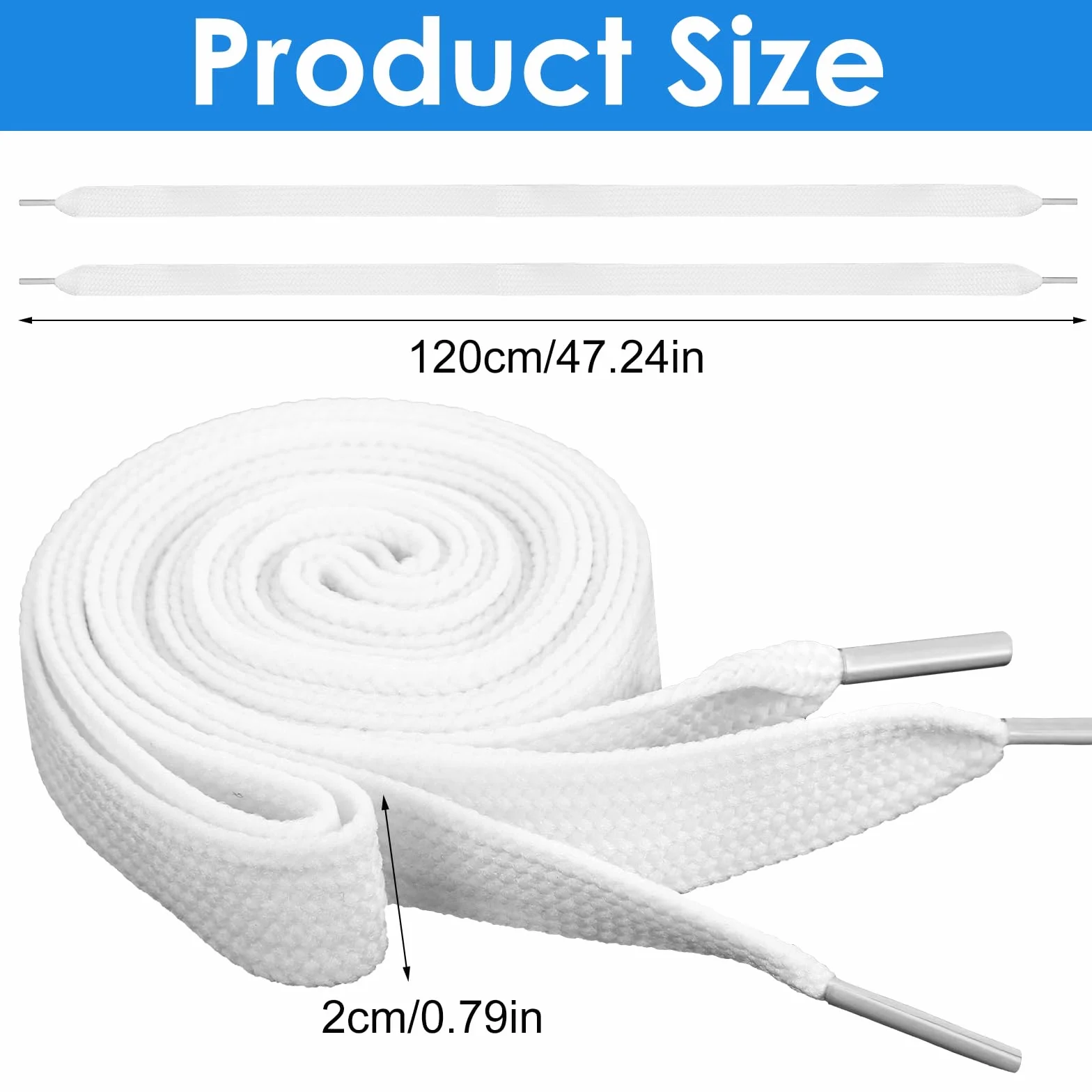 Ouligay 2 pary płaskich białych sznurowadeł do butów o szerokości 2 cm, 20 mm, białe sznurówki do butów, 119 cm, grube białe sznurowadła do trampek, długie sznurki do butów, dla mężczyzn i kobiet