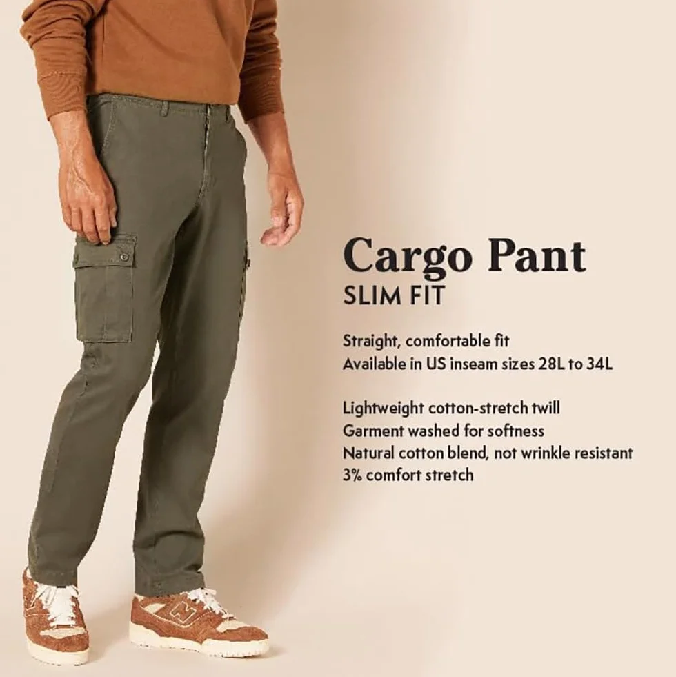 Amazon Essentials Mężczyźni Spodnie typu cargo o wąskim kroju, elastyczne (dostępne w wersji Big & Tall)