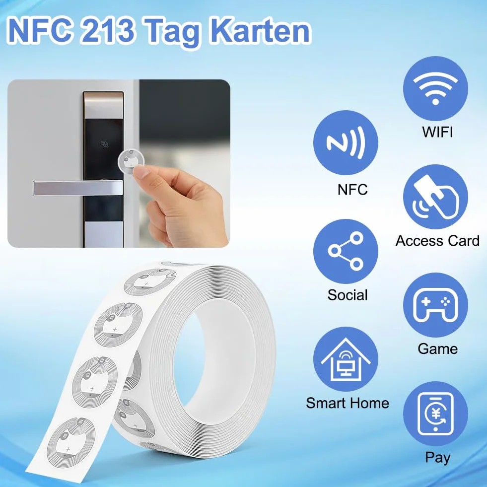 OFFCUP Znaczniki NFC, 50 szt. kart monet NFC, naklejki NFC 25 mm / 1 cal NTAG213 NFC okrągłe karty znaczniki NFC kompatybilne z Tagmo Amiibo i wszystkimi telefonami komórkowymi i urządzeniami