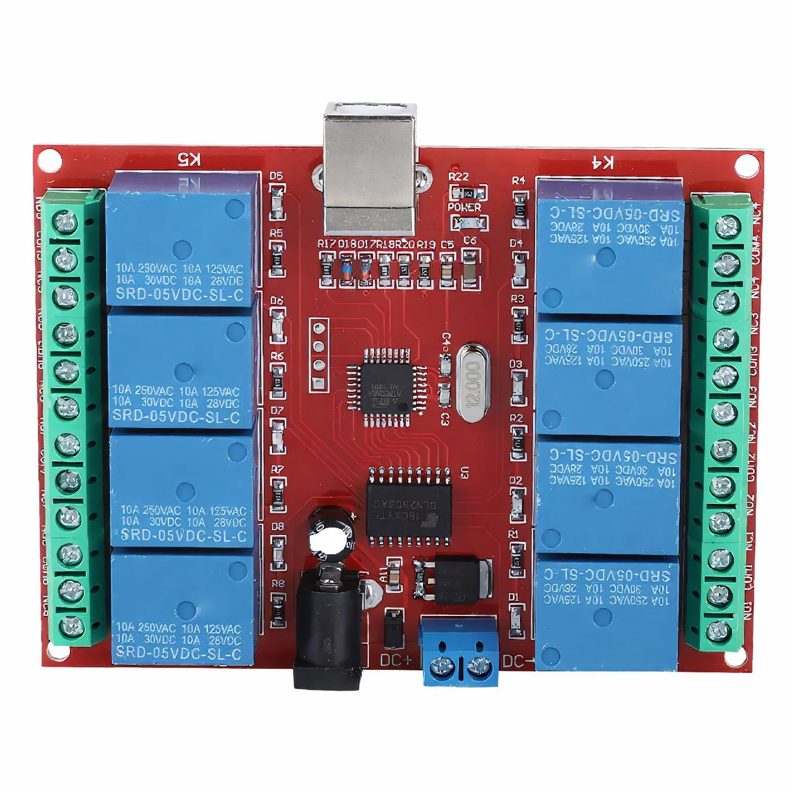 Moduł Przekaźnika 5 V, 8-kanałowy moduł Przekaźnika DC 5 V Komputer Moduł Przekaźnika Kontrolera Przełącznika USB, Kwadratowy moduł Przekaźnika USB o Wysokiej Wydajności PC Płyta