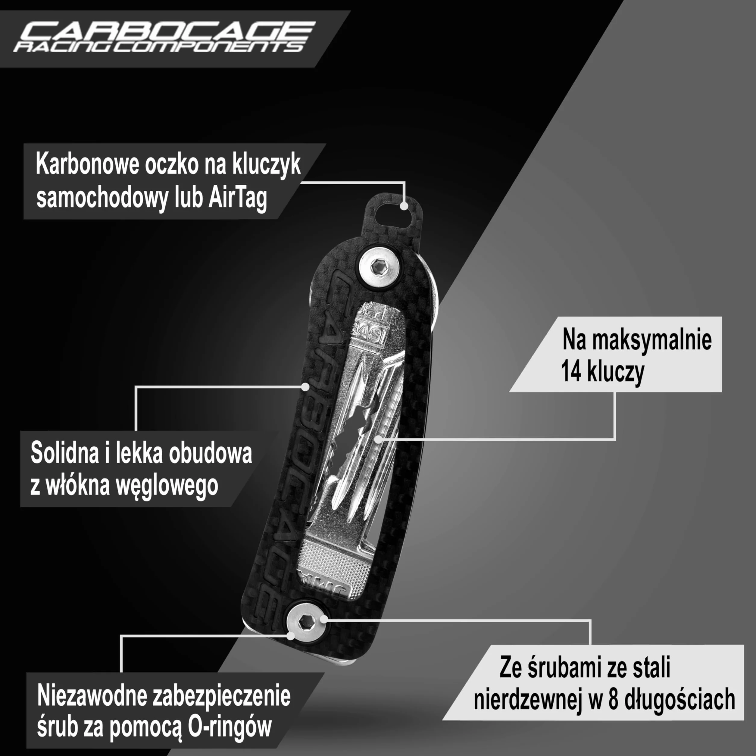 KEYCAGE brelok organizer na klucze do 14 kluczy Made in Germany