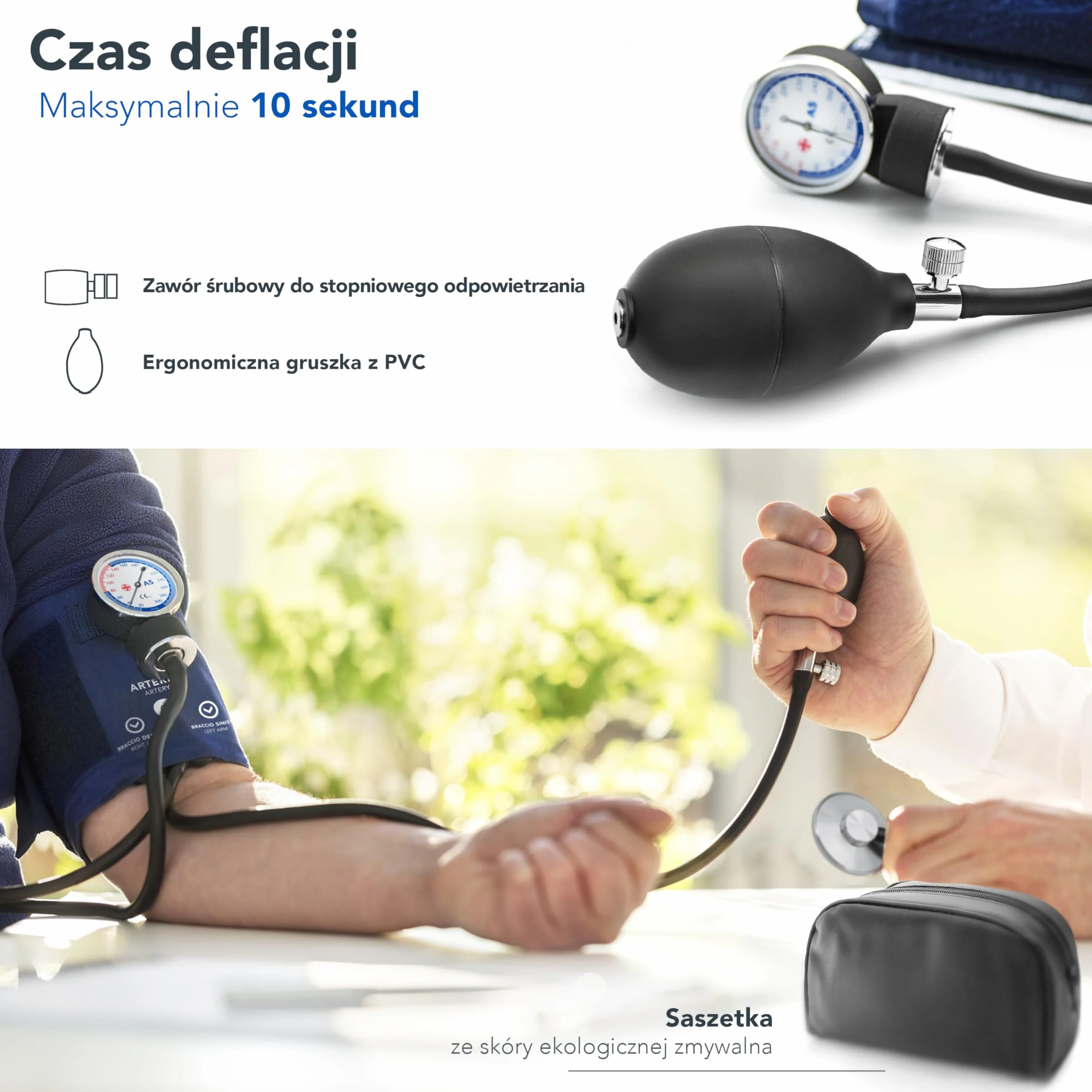 AIESI® Profesjonalny ręczny ciśnieniomierz aneroidowy, klasyczny model dla dorosłych ze stetoskopem płaskim PRECISION A5, Gwarancja 24 miesiące