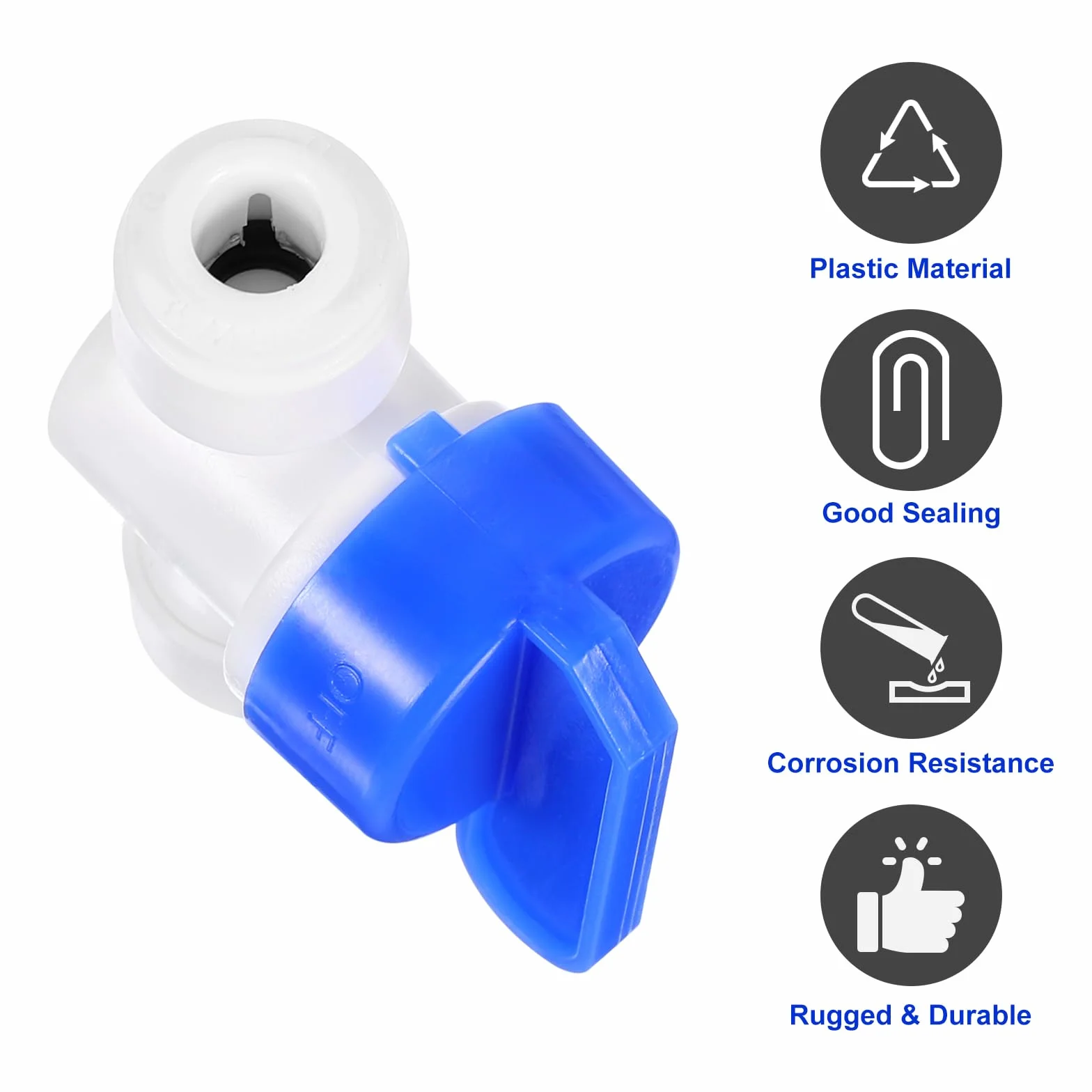QUARKZMAN 3 sztuki złączek śrubowych Push to Connect, 1/4" OD x 1/4" OD i szybkozłączka rurowa, zawór kulowy z uchwytami do systemu wodnego RO, biały + niebieski (6-6 mm)