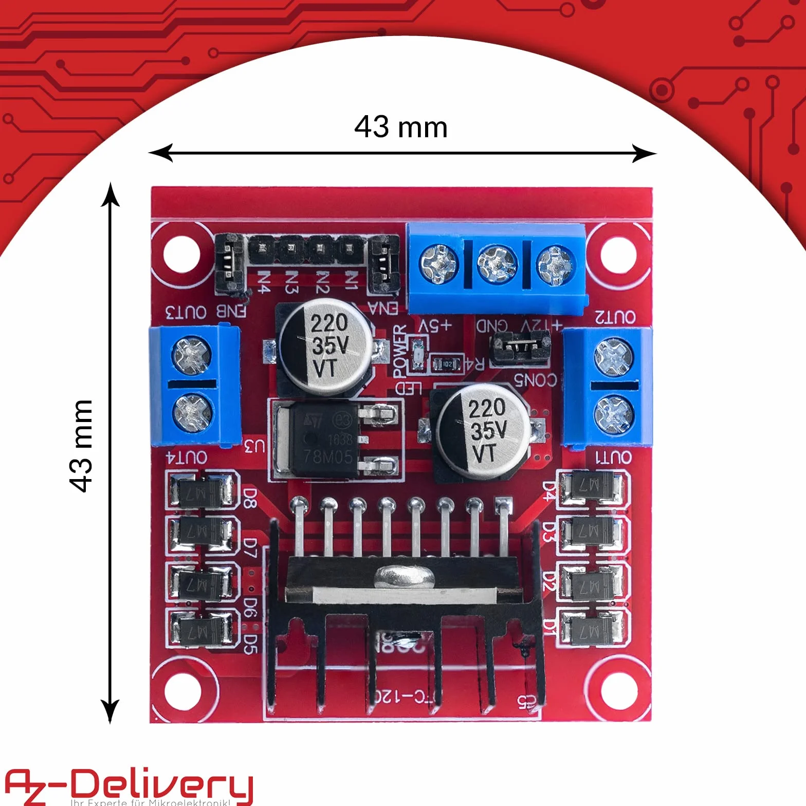 AZDelivery Dual H Bridge DC Stepper Motor Driver Controller Board Moduł AZ-L298N | do Arduino smart Car Robot | Logiczne napięcie 5 V