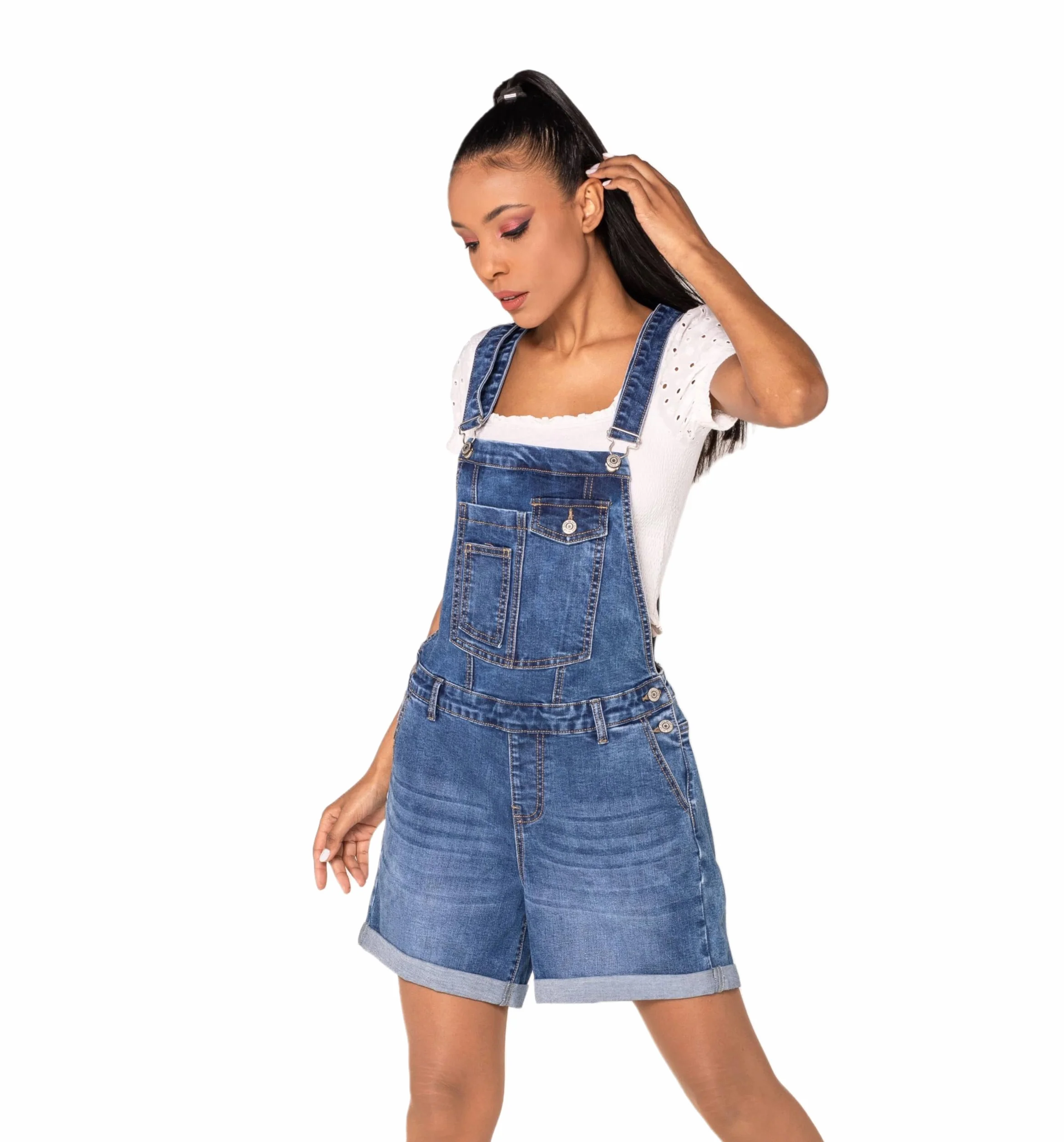Nina Carter S511 Damskie krótkie ogrodniczki Jeans Boyfriend Denim Kombinezon Kombinezon UsedLook Used Look kombinezon letni